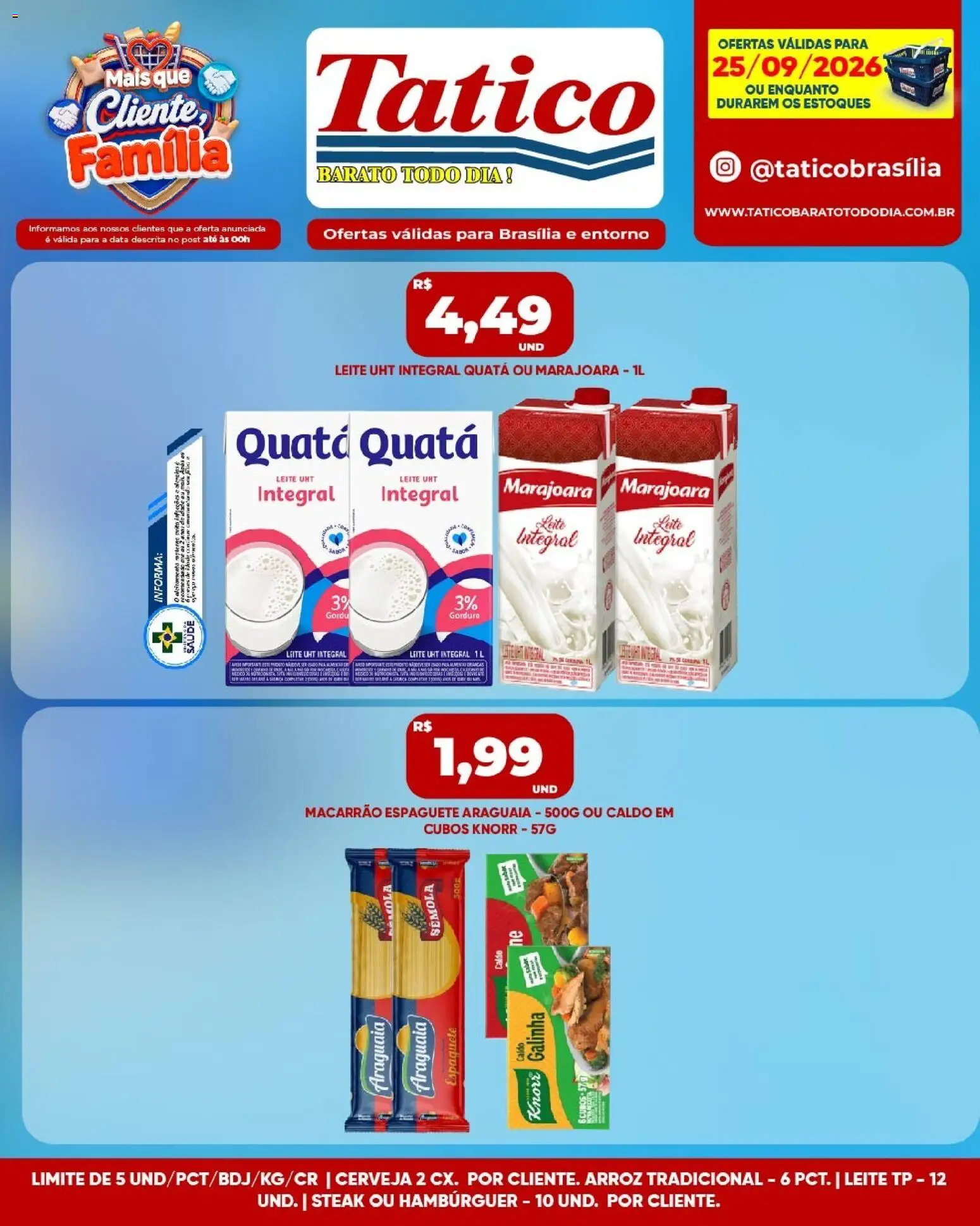 Tatico Folheto - válido de 25/09/2026 | Página: 2 | Produtos: Steak, Leite integral, Cerveja, Macarrão