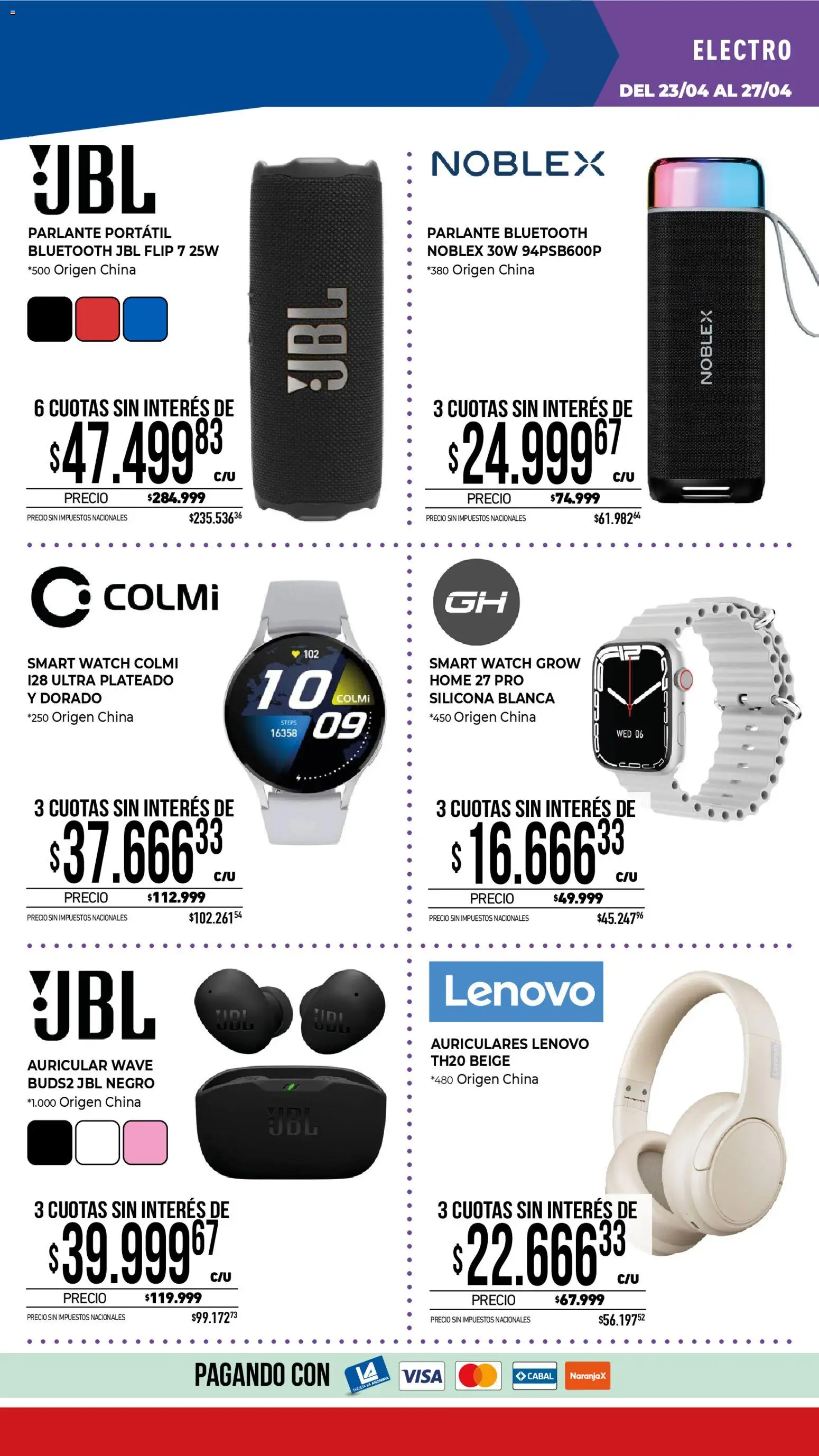 La Anonima catálogo │ válido desde el 23.04.2026 | Página: 36 | Productos: Auriculares, Parlante
