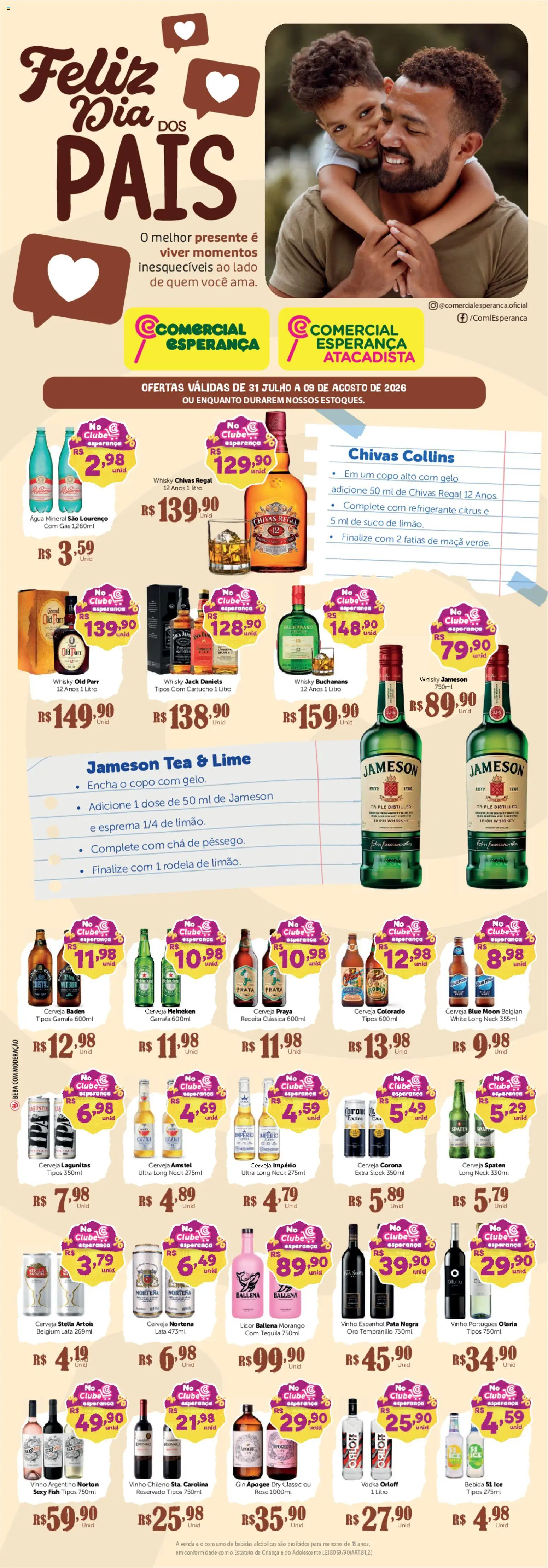 Comercial Esperança Folheto - válido de 31/07/2026 | Página: 1 | Produtos: Vinho, Cerveja Heineken, Gin, Água mineral