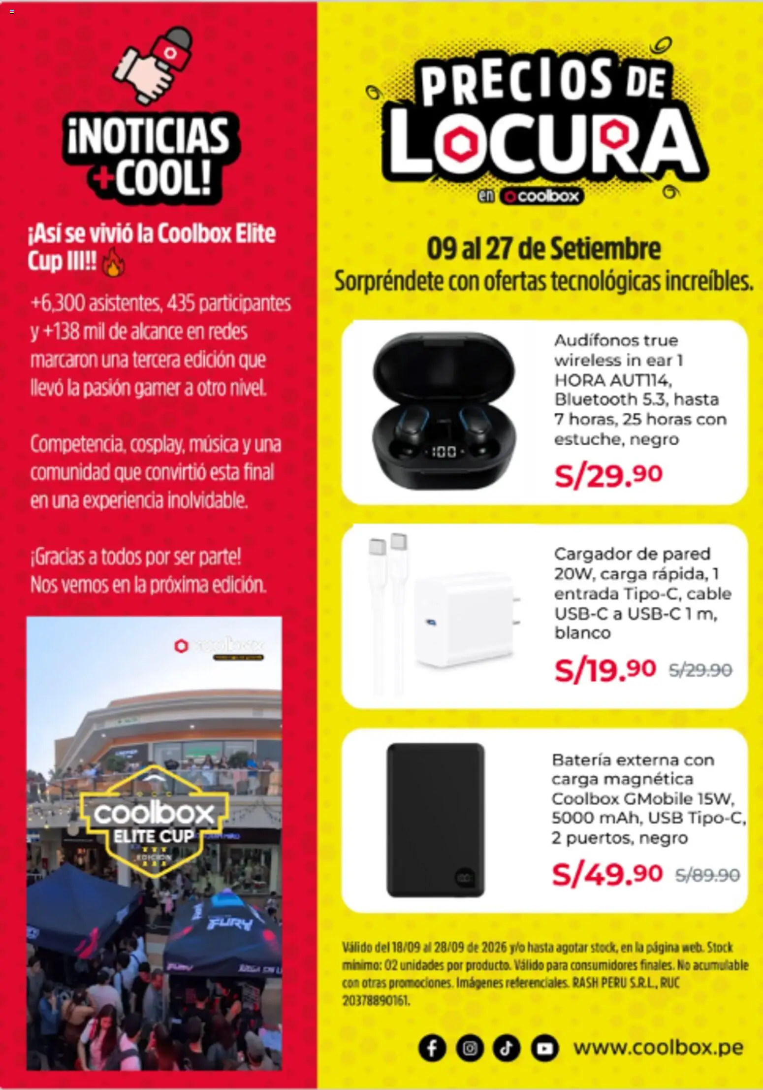 Catálogo Coolbox válido desde 18/09/2026 | Página: 5 | Productos: Batería, Audífonos, Cable, USB