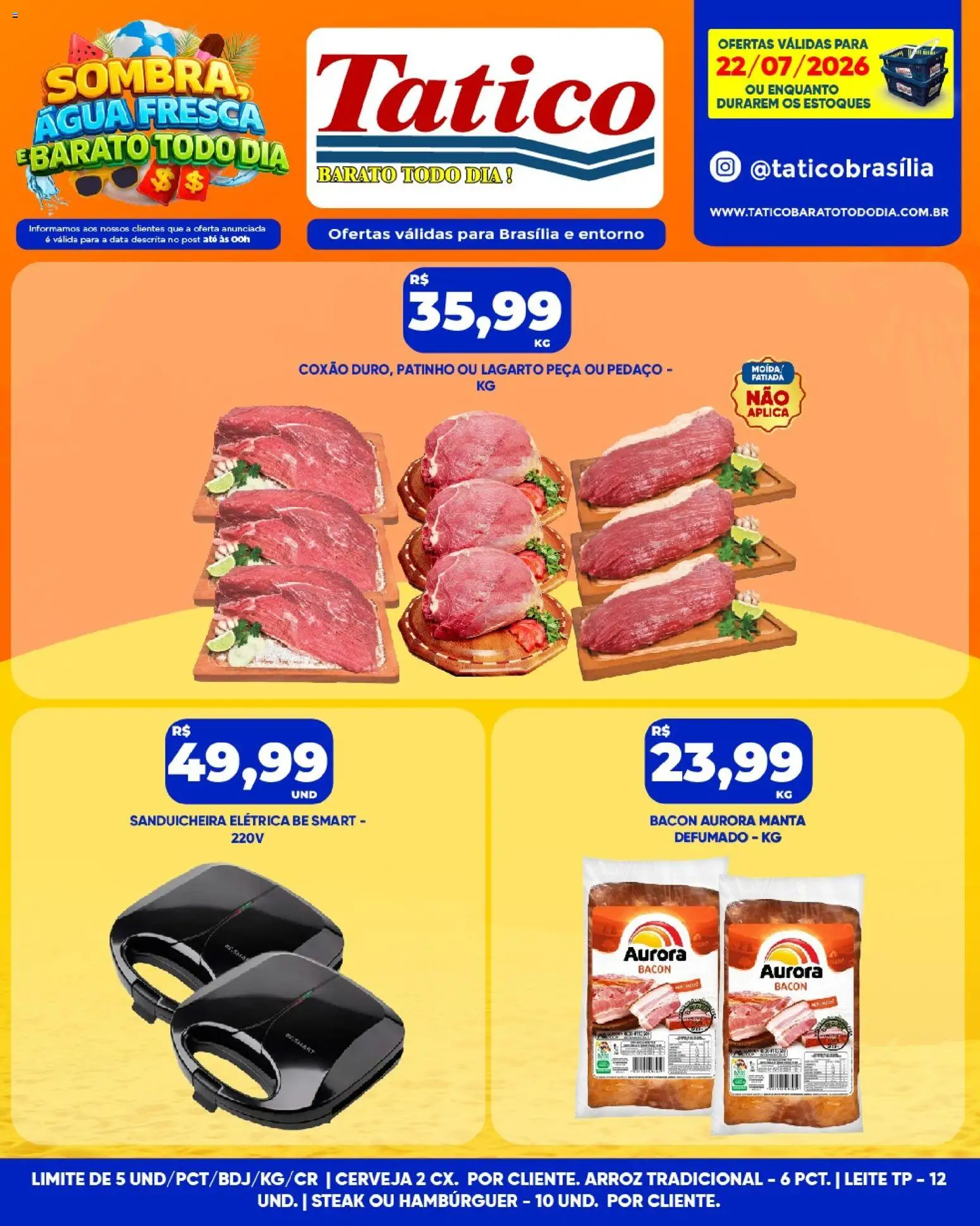Tatico Folheto - válido de 23/07/2026 | Página: 40 | Produtos: Sanduicheira, Cerveja, Arroz, Hambúrguer