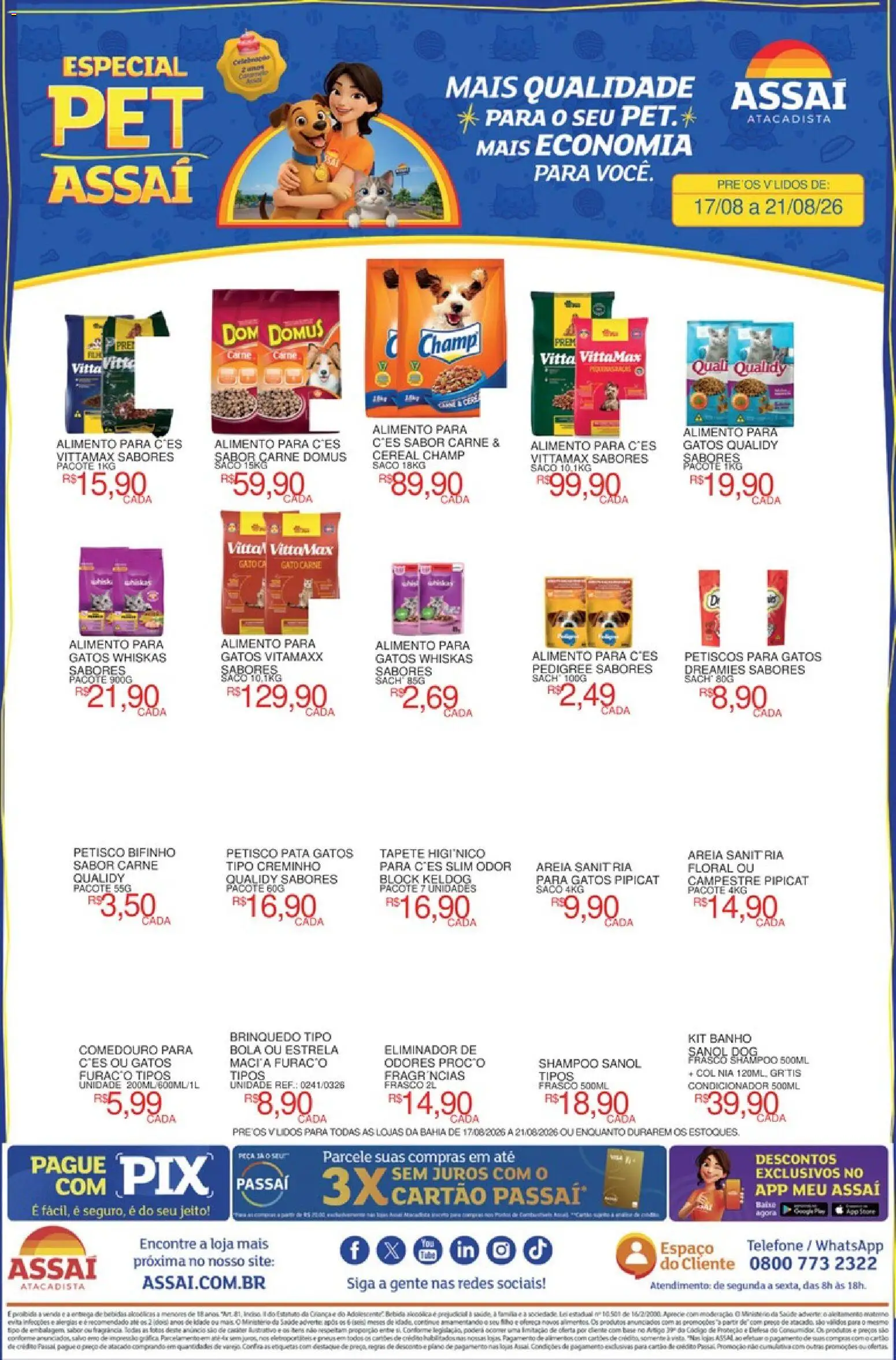 Assaí Atacadista Folheto - válido de 17/08/2026 | Página: 1 | Produtos: Petiscos, Tapete, Carne, Baixo
