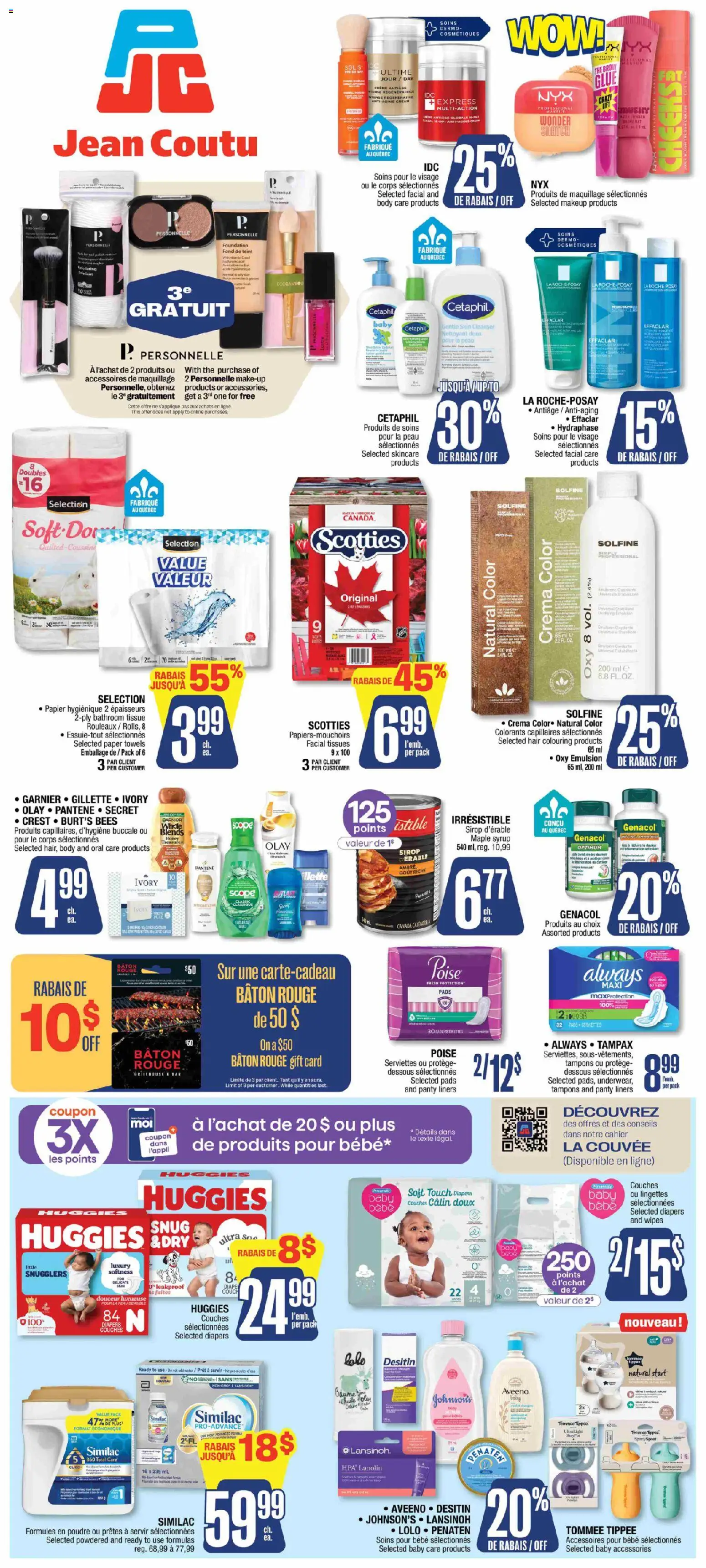 Jean Coutu flyer valid from Sep 17, 2026 | Page: 2 | Products: Maple syrup, Diapers, Towels, Honey