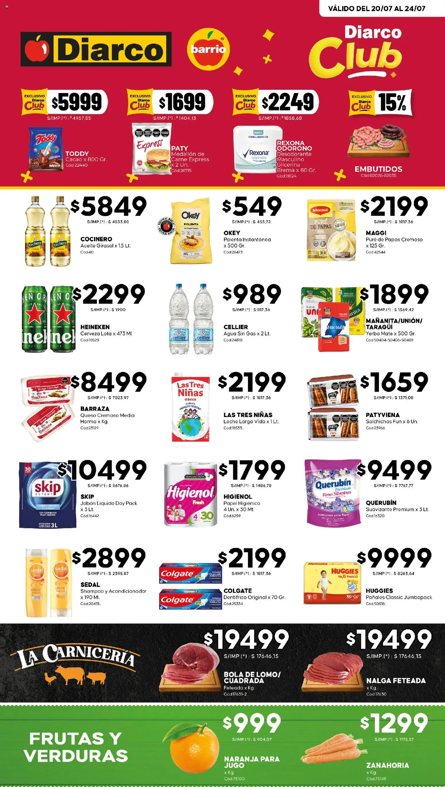 Diarco - Ofertas Diarco Barrio │ válido desde el 20/07/2026 | Página: 1 | Productos: Agua, Cacao, Pañales, Crema