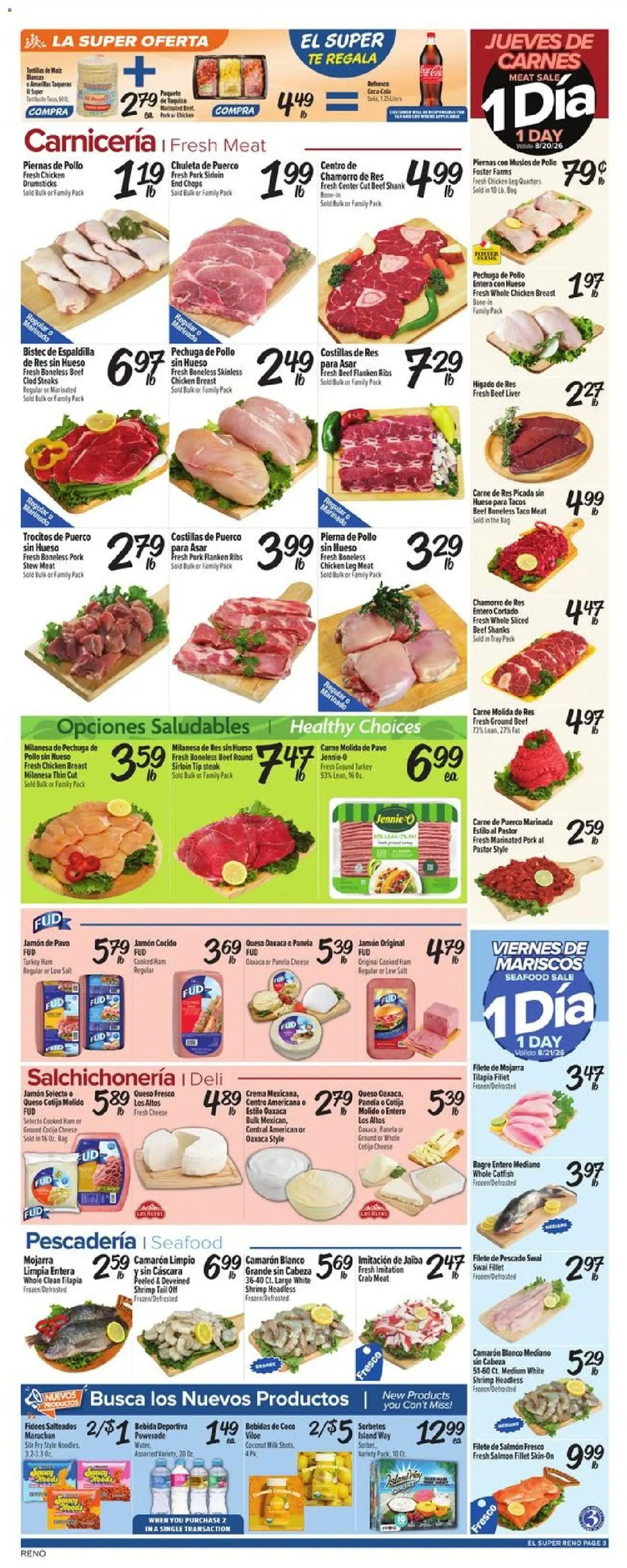 El Super Weekly Ad - valid from 08/19/2026 | Page: 3 | Products: Chicken, Tilapia, Whole chicken, Coconut milk