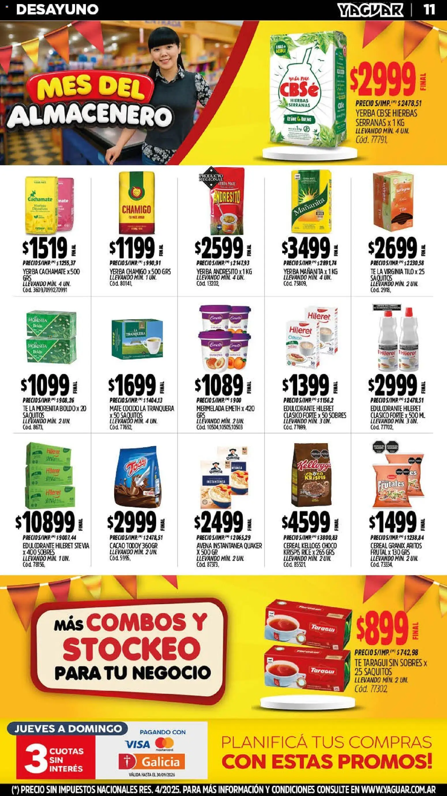 Yaguar - Oferta Semanal Mar del Plata │ válido desde el 14/09/2026 | Página: 11 | Productos: Edulcorante, Avena, Té, Mermelada