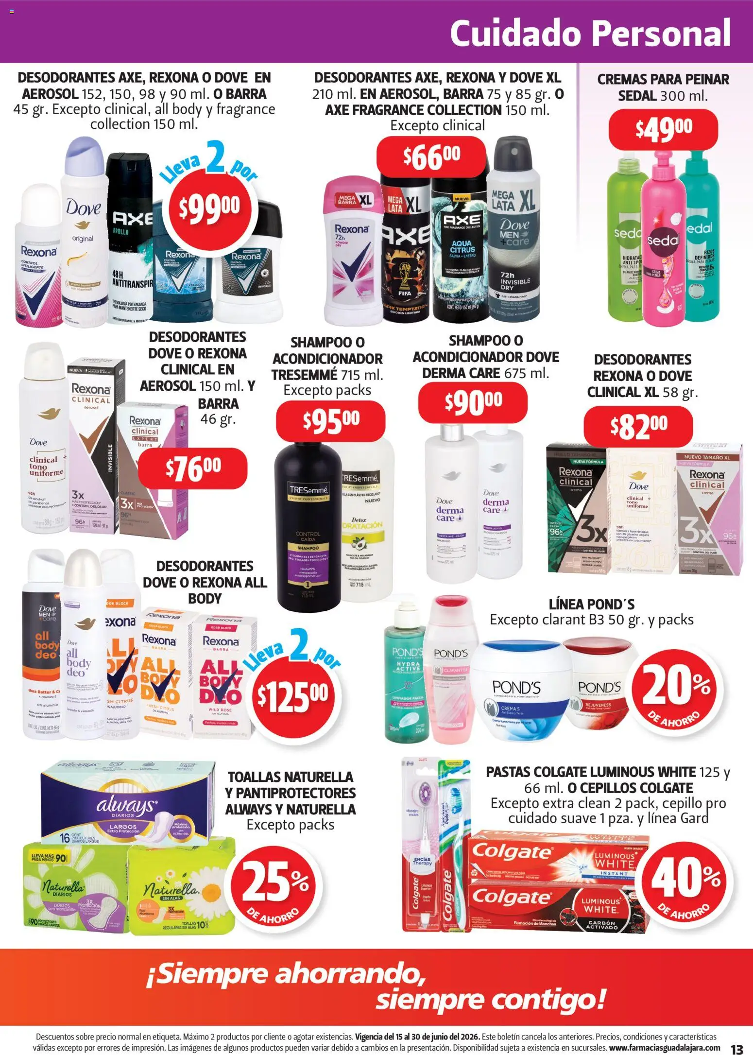 Nuevas ofertas de Farmacia Guadalajara válidas en toda la República Mexicana desde el 15.06.2026. ¡Encuentra las mejores ofertas en Farmacia Guadalajara catálogo! | Página: 13 | Productos: Huevo, Barra, Toallas, Sobre