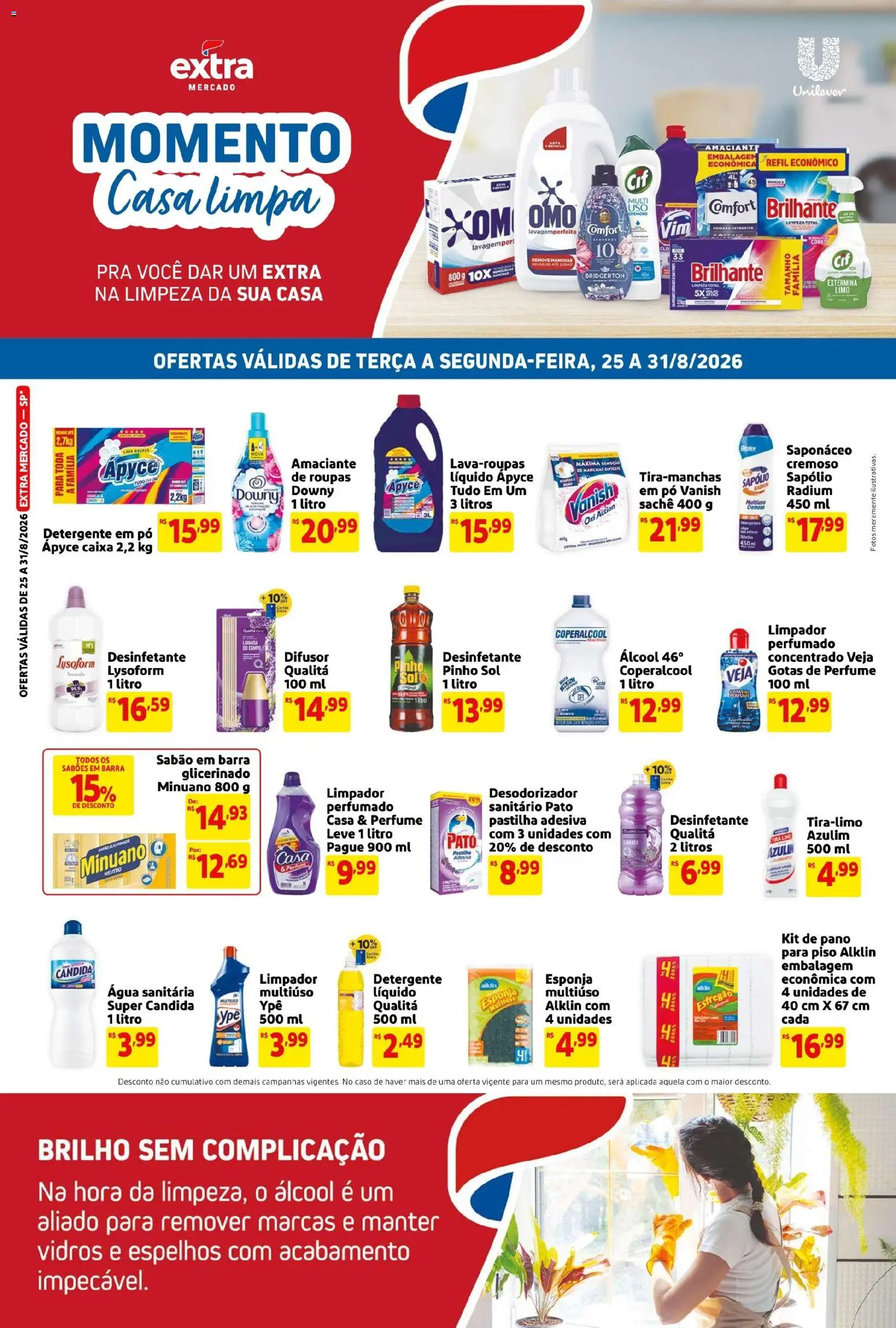 Extra Folheto - válido de 25/08/2026 | Página: 1 | Produtos: Álcool, Saponáceo, Pato, Esfregão