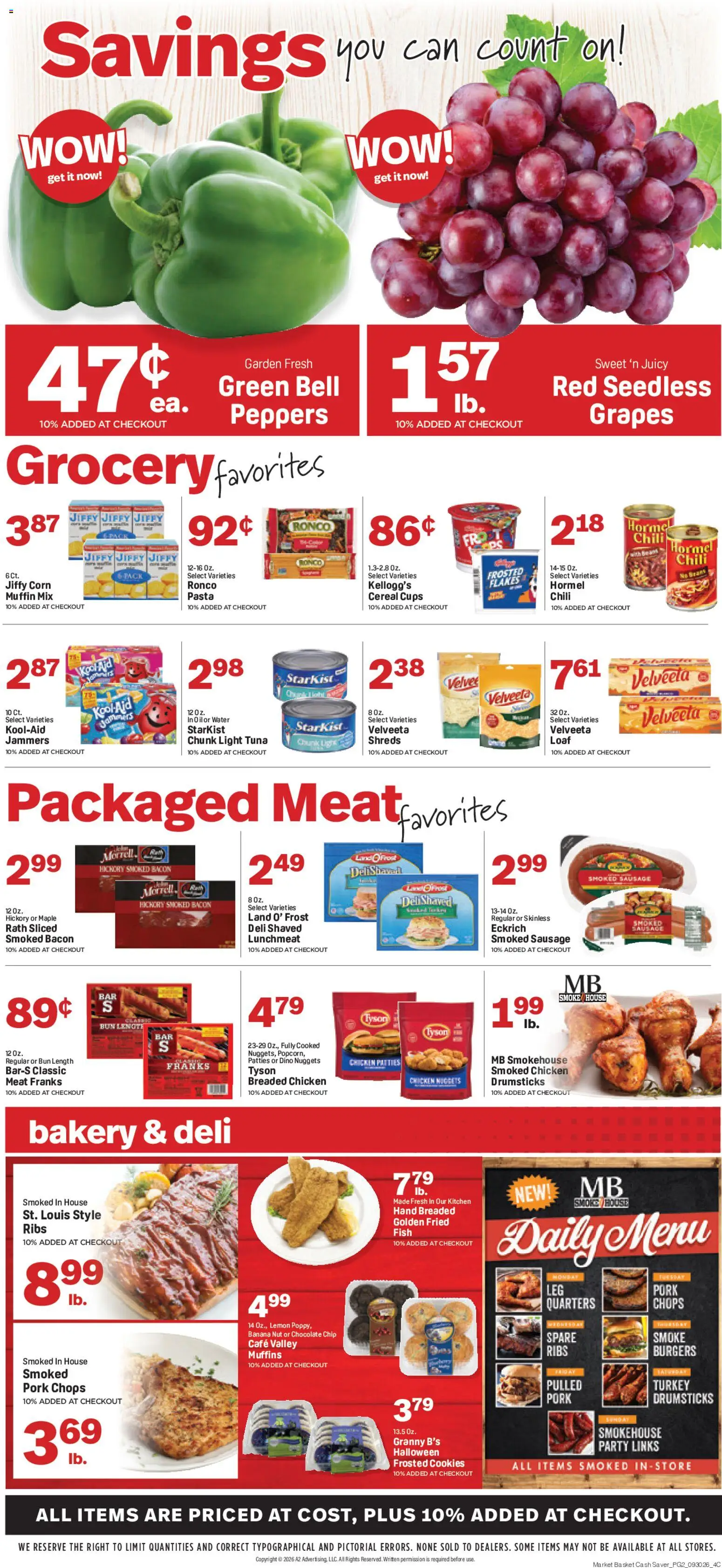 Market Basket Cash Saver Weekly Ad - valid from 09/30/2026 | Page: 2 | Products: Chicken meat, Cookies, Sausage, Muffins