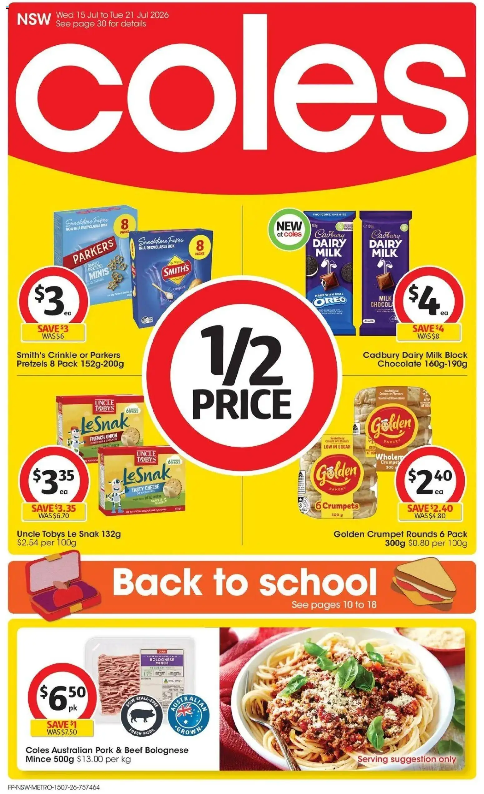 Coles catalogue - valid from 15/07/2026 | Page: 1 | Products: Cheese, Chocolate, Sugar, Bakery