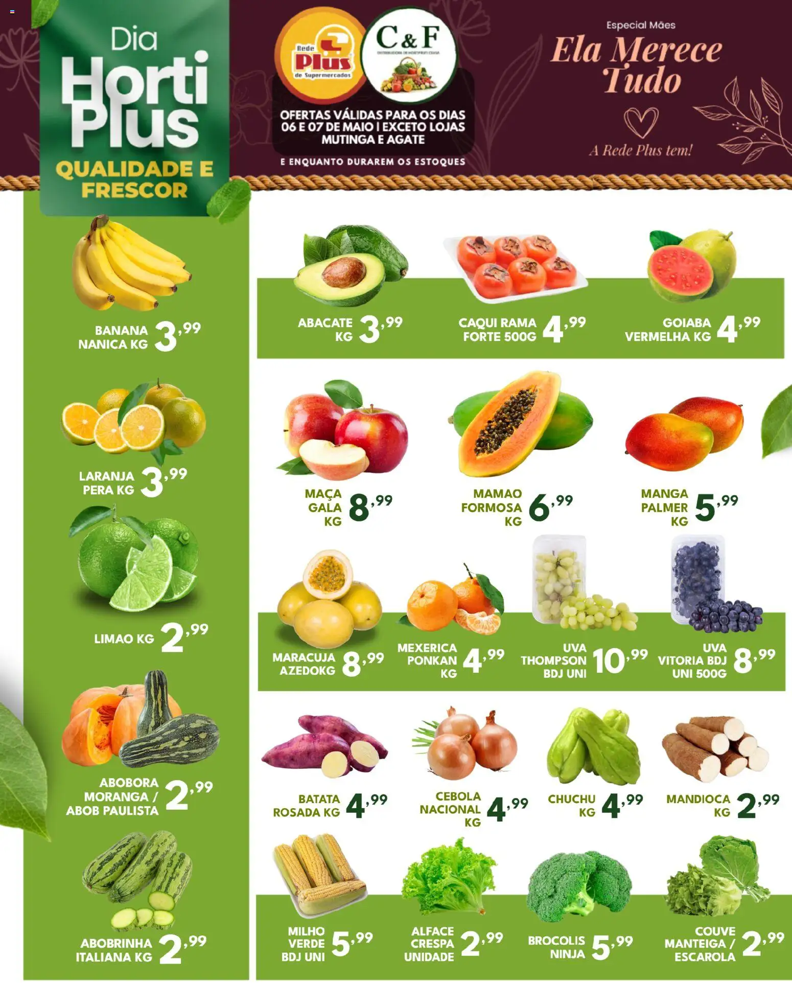 Rede Plus Supermercados Folheto - válido de 06.05.2026 | Página: 1 | Produtos: Moranga, Pera, Maiô, Mamão