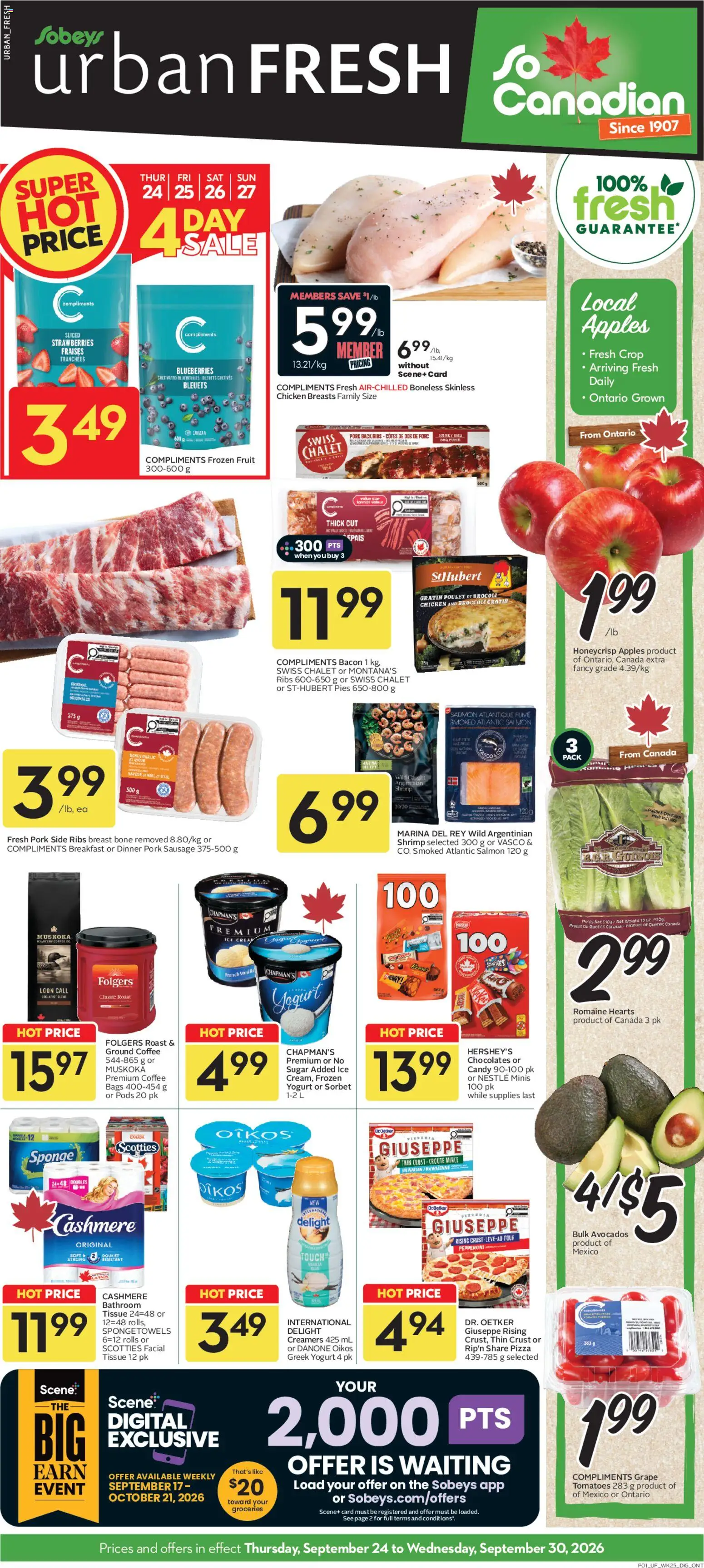 Sobeys flyer valid from Sep 24, 2026 | Page: 1 | Products: Cream, Chicken breasts, Sponge, Ice