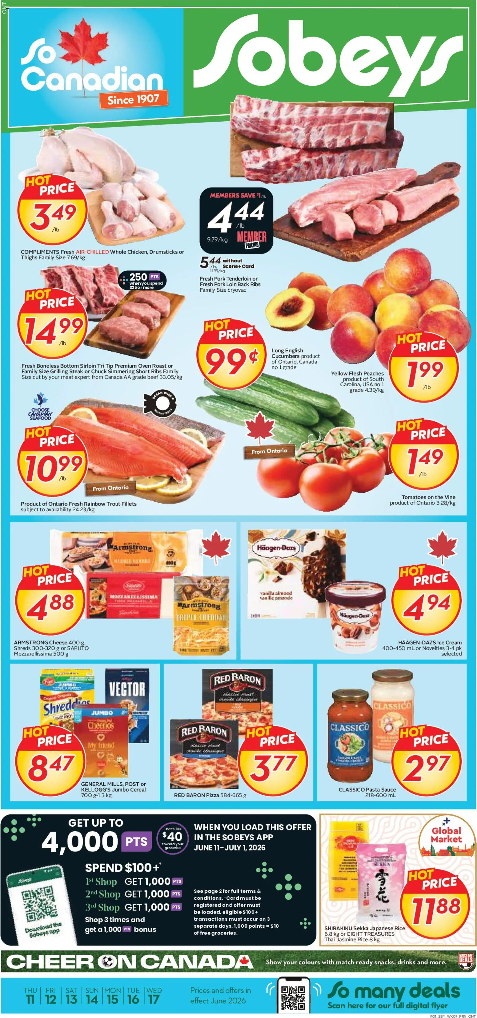 Sobeys flyer valid from 11.06.2026 | Page: 1 | Products: Beef, Ice cream, Oven, Pizza