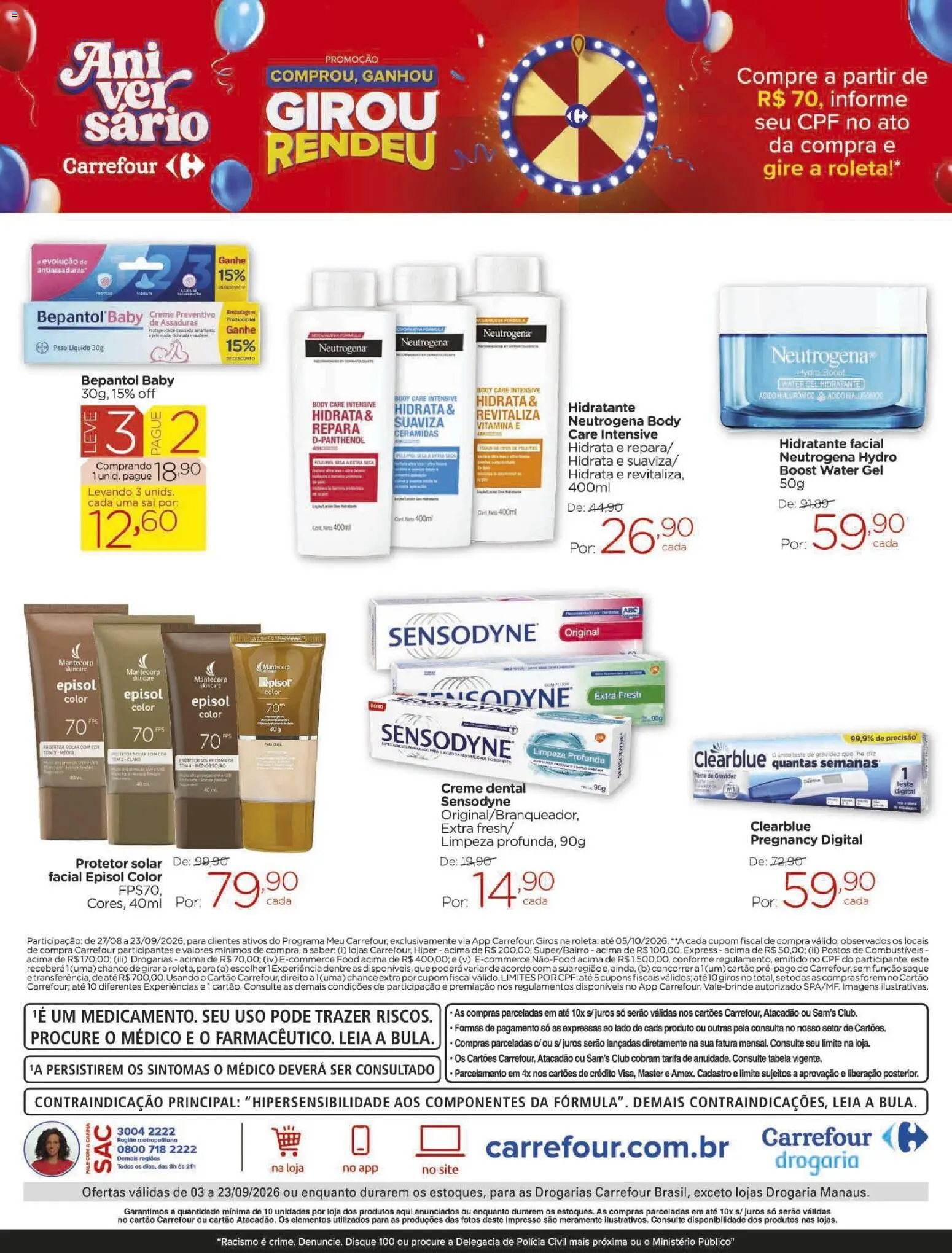 Carrefour Folheto - válido de 03/09/2026 | Página: 4 | Produtos: Pó, Protetor solar, Saquê, Creme