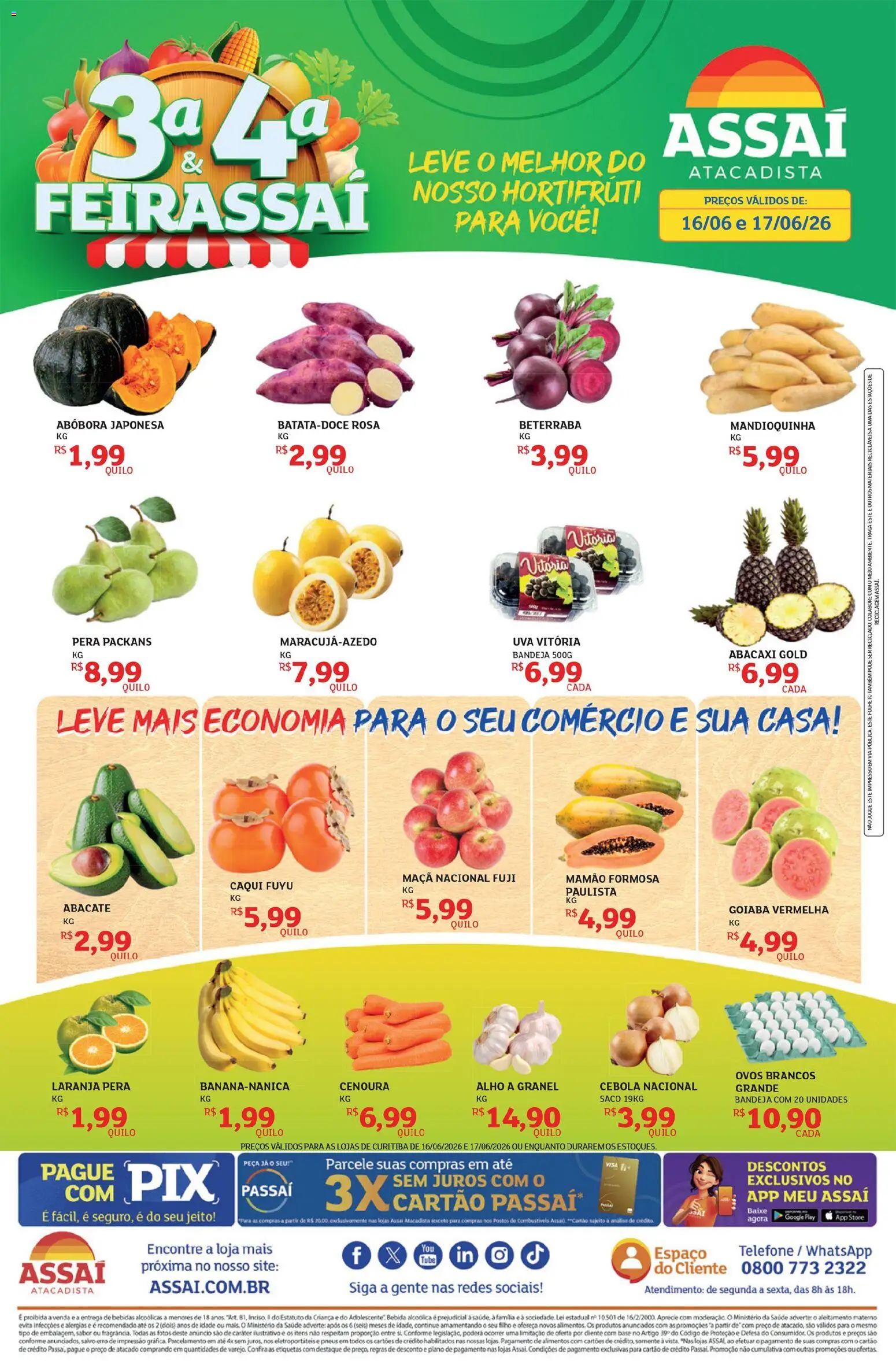 Assaí Atacadista Folheto - válido de 16.06.2026 | Página: 1 | Produtos: Caqui, Alho, Beterraba, Mandioquinha