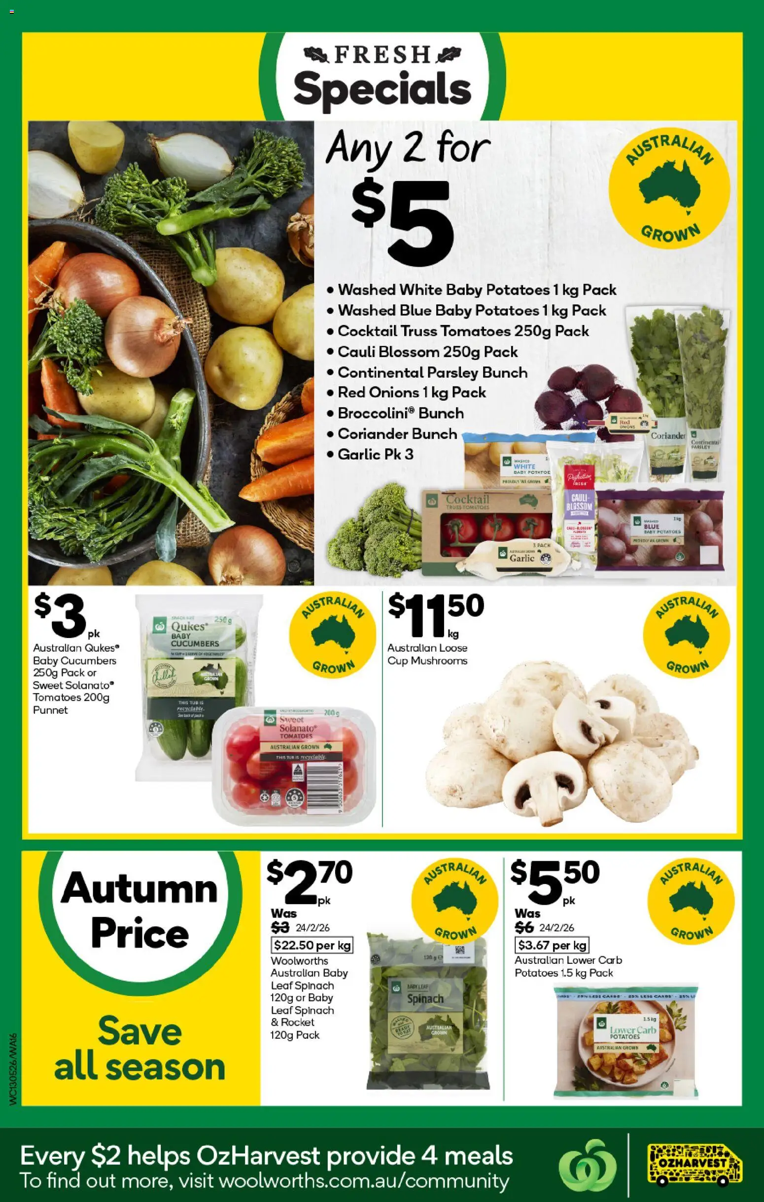 Woolworths catalogue - valid from 13.05.2026 | Page: 16 | Products: Tomatoes, Rocket, Potatoes, Onions