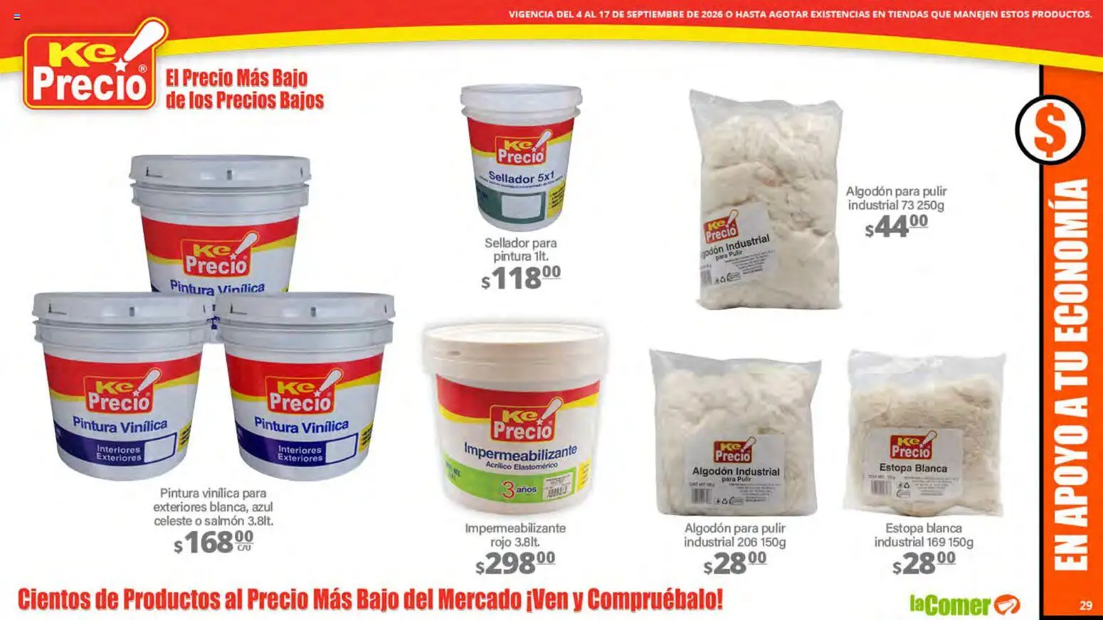 Nuevas ofertas de La Comer válidas en toda la República Mexicana desde el 04/09/2026. ¡Encuentra las mejores ofertas en La Comer folleto! | Página: 29 | Productos: Salmón, Impermeabilizante, Algodón, Pintura