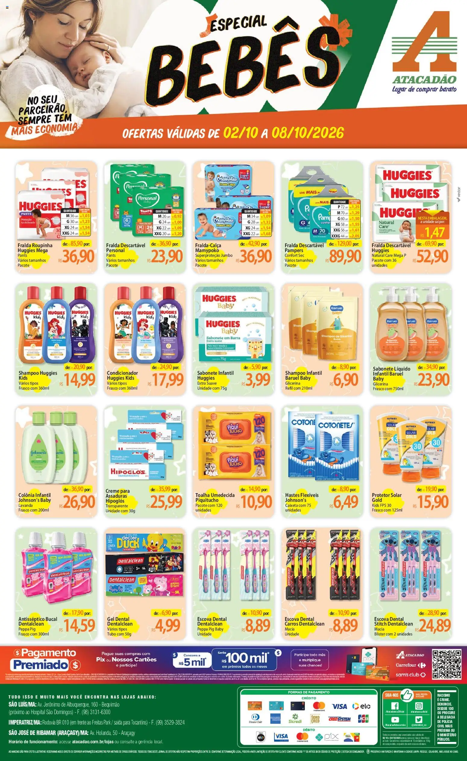 Atacadão Folheto - válido de 02/10/2026 | Página: 1 | Produtos: Shampoo, Condicionador, Sabonete, Toalha umedecida