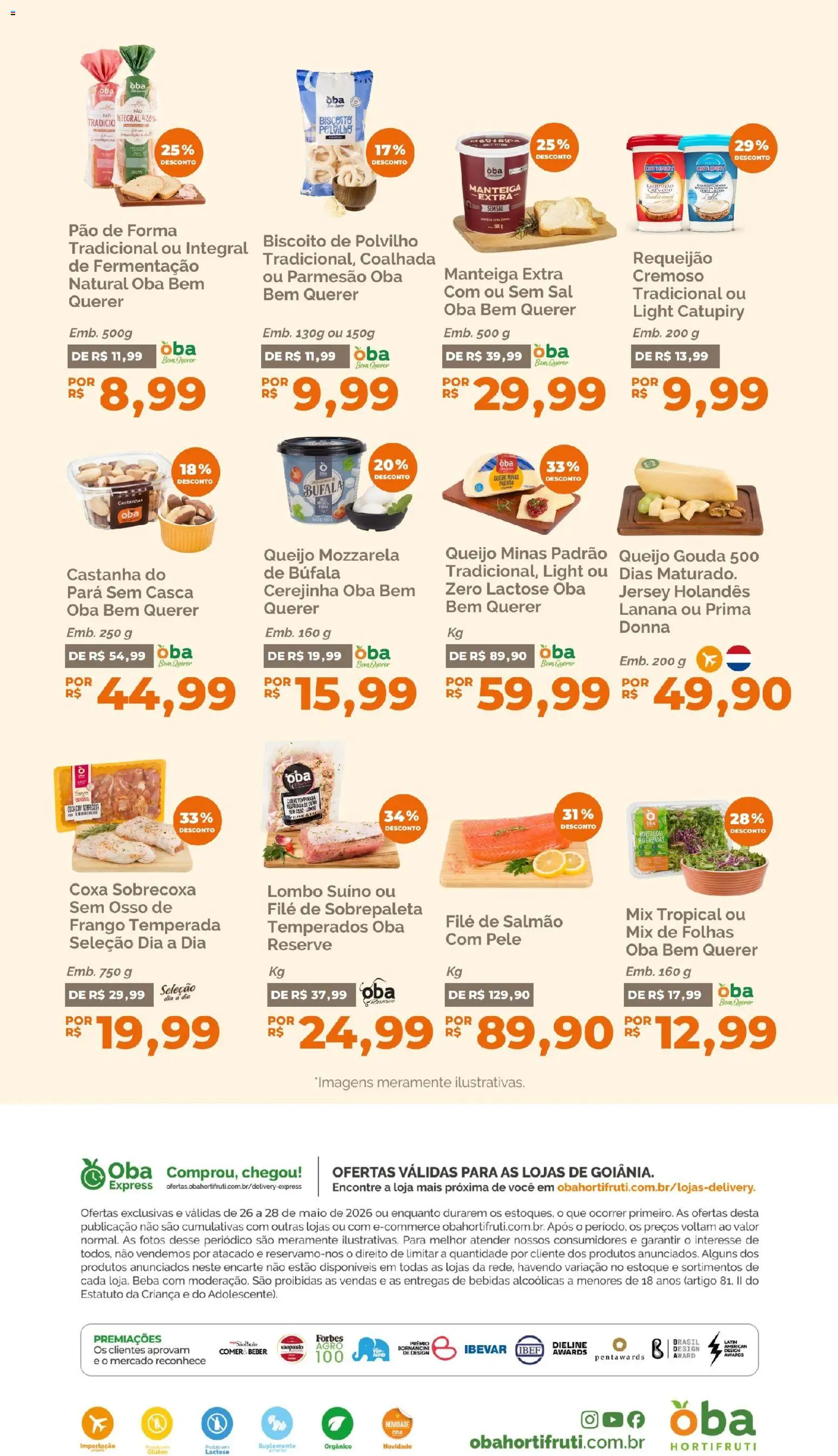 Oba Hortifruti Folheto - válido de 26.05.2026 | Página: 6 | Produtos: Castanhas, Biscoito, Polvilho, Gouda