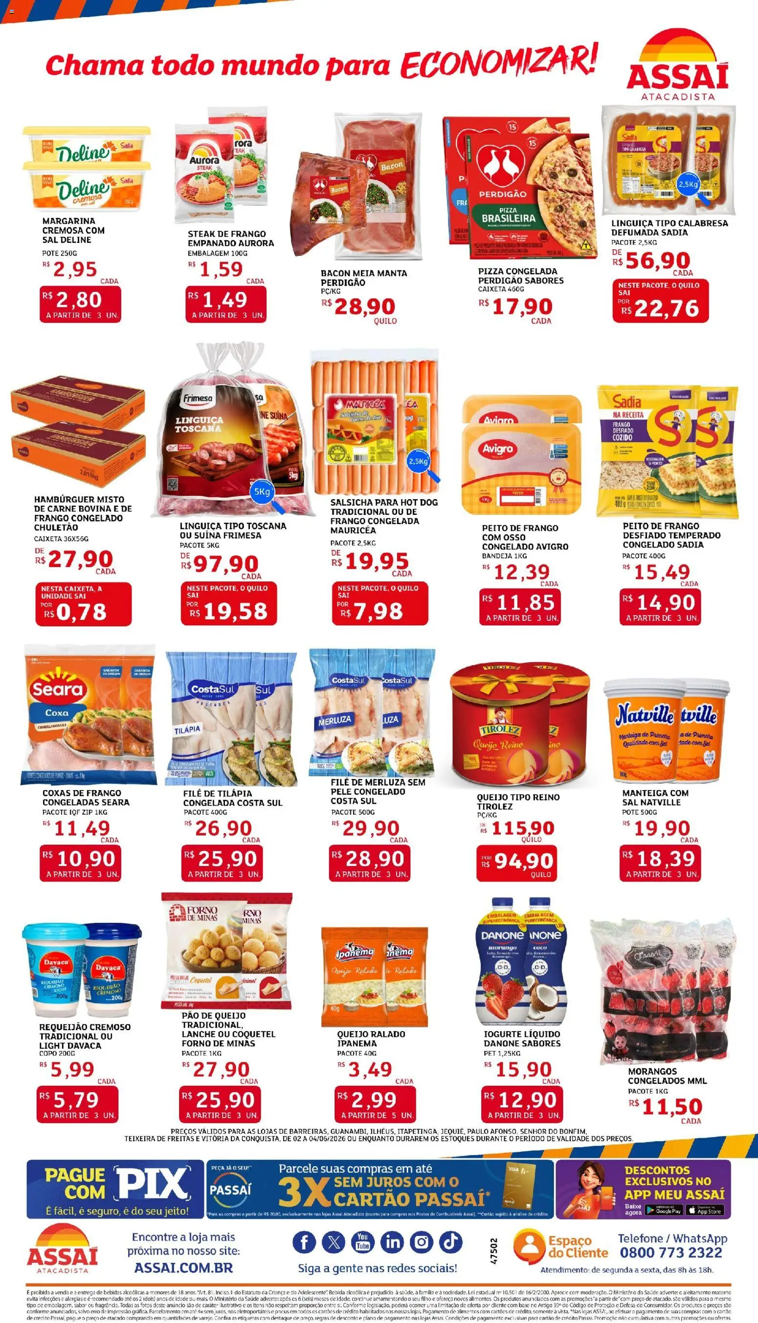 Assaí Atacadista Folheto - válido de 02.06.2026 | Página: 2 | Produtos: Salsicha, Linguiça, Tilápia, Sal