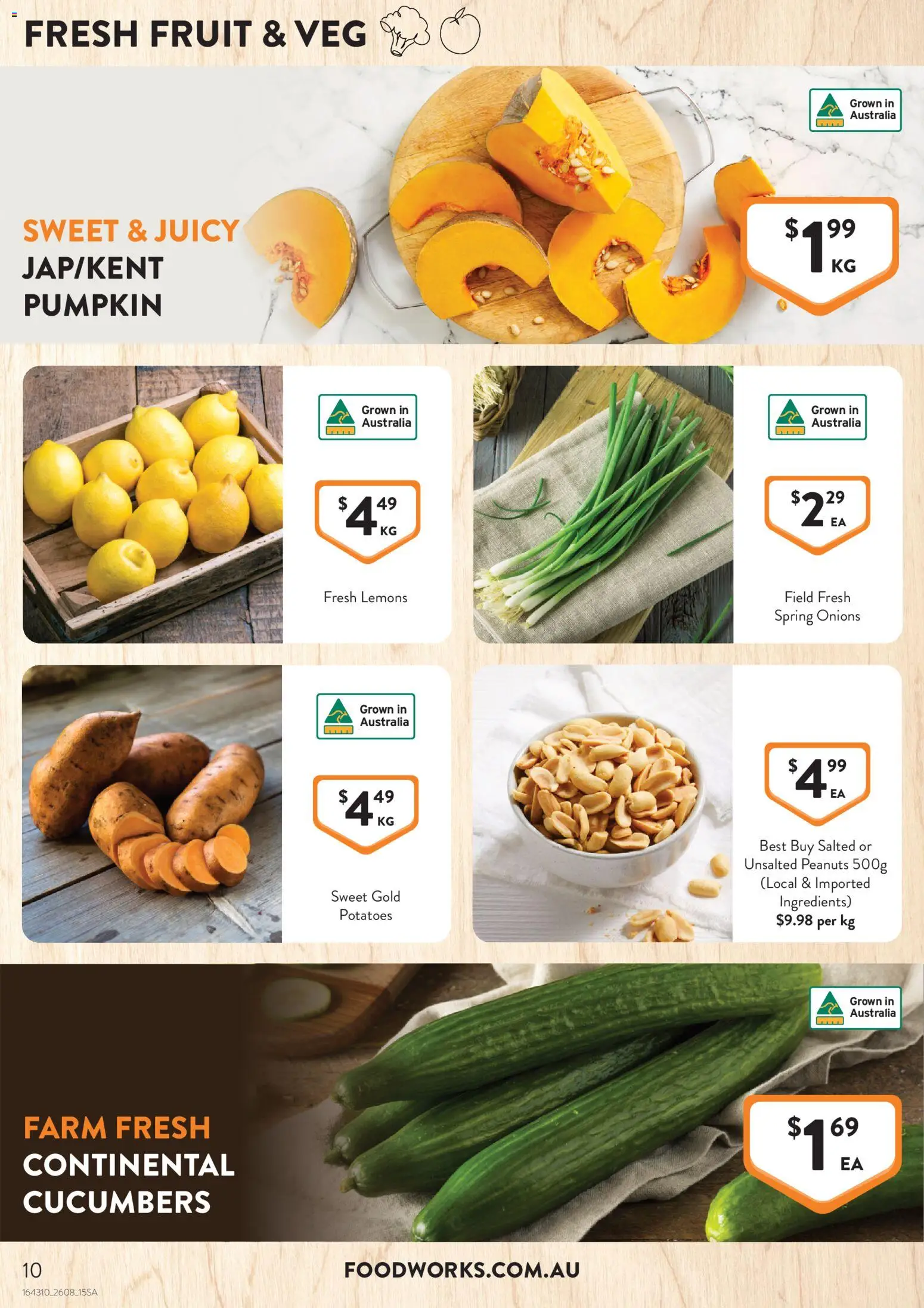 Foodworks catalogue - valid from 26/08/2026 | Page: 10 | Products: Peanuts, Cucumbers, Onions, Pumpkin