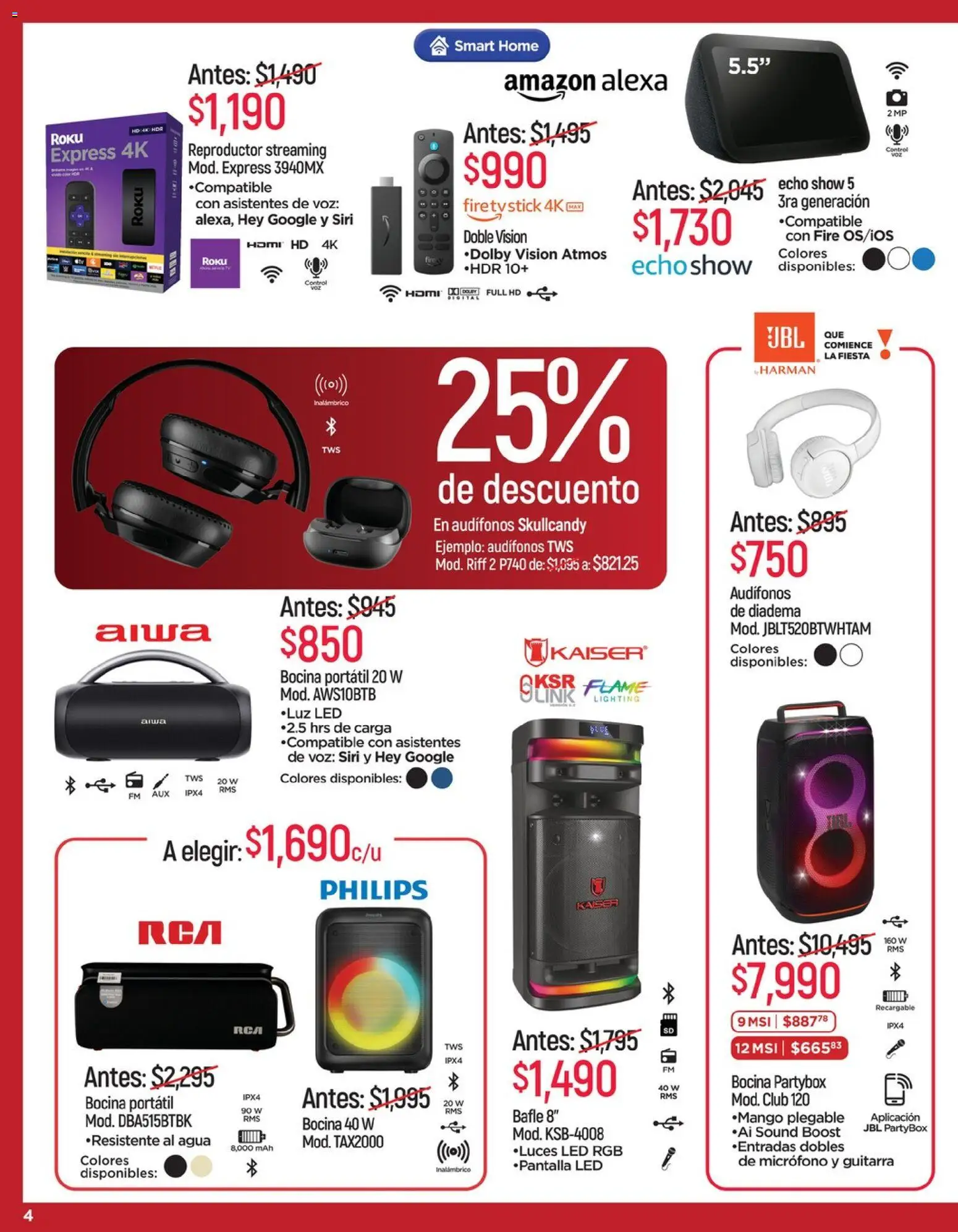 Nuevas ofertas de Chedraui válidas en toda la República Mexicana desde el 15.05.2026. ¡Encuentra las mejores ofertas en Chedraui folleto Descuentos! | Página: 4 | Productos: Reproductor, Audífonos, Micrófono, Bocina