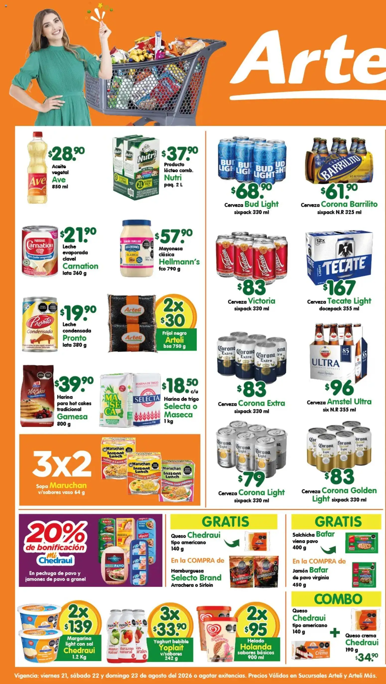 Nuevas ofertas de Arteli válidas en toda la República Mexicana desde el 21/08/2026. ¡Encuentra las mejores ofertas en Arteli folleto! | Página: 1 | Productos: Durazno, Sal, Jamón, Cerveza