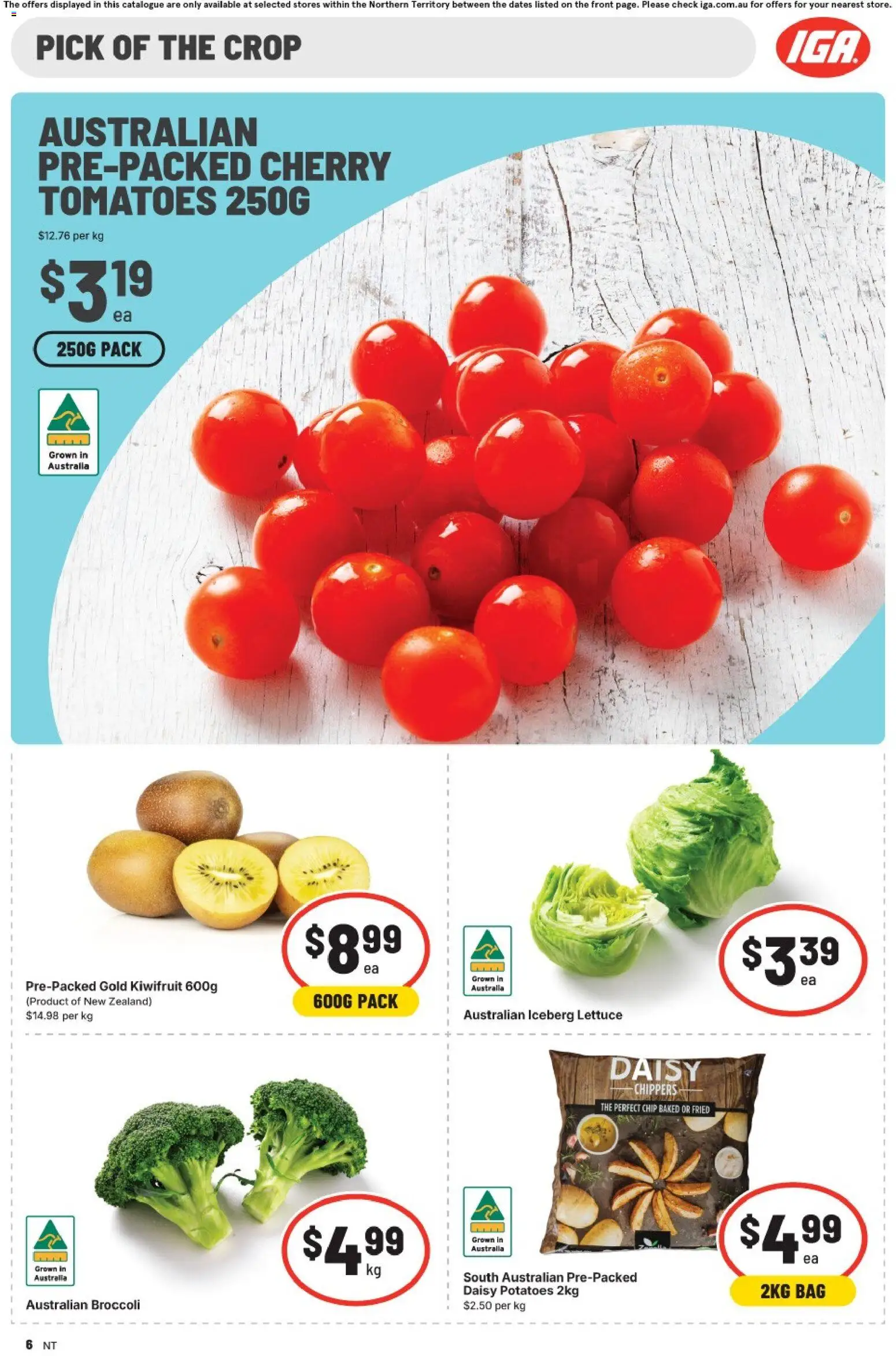 IGA catalogue - valid from 08/07/2026 | Page: 6 | Products: Lettuce, Tomatoes, Kiwifruit, Bag