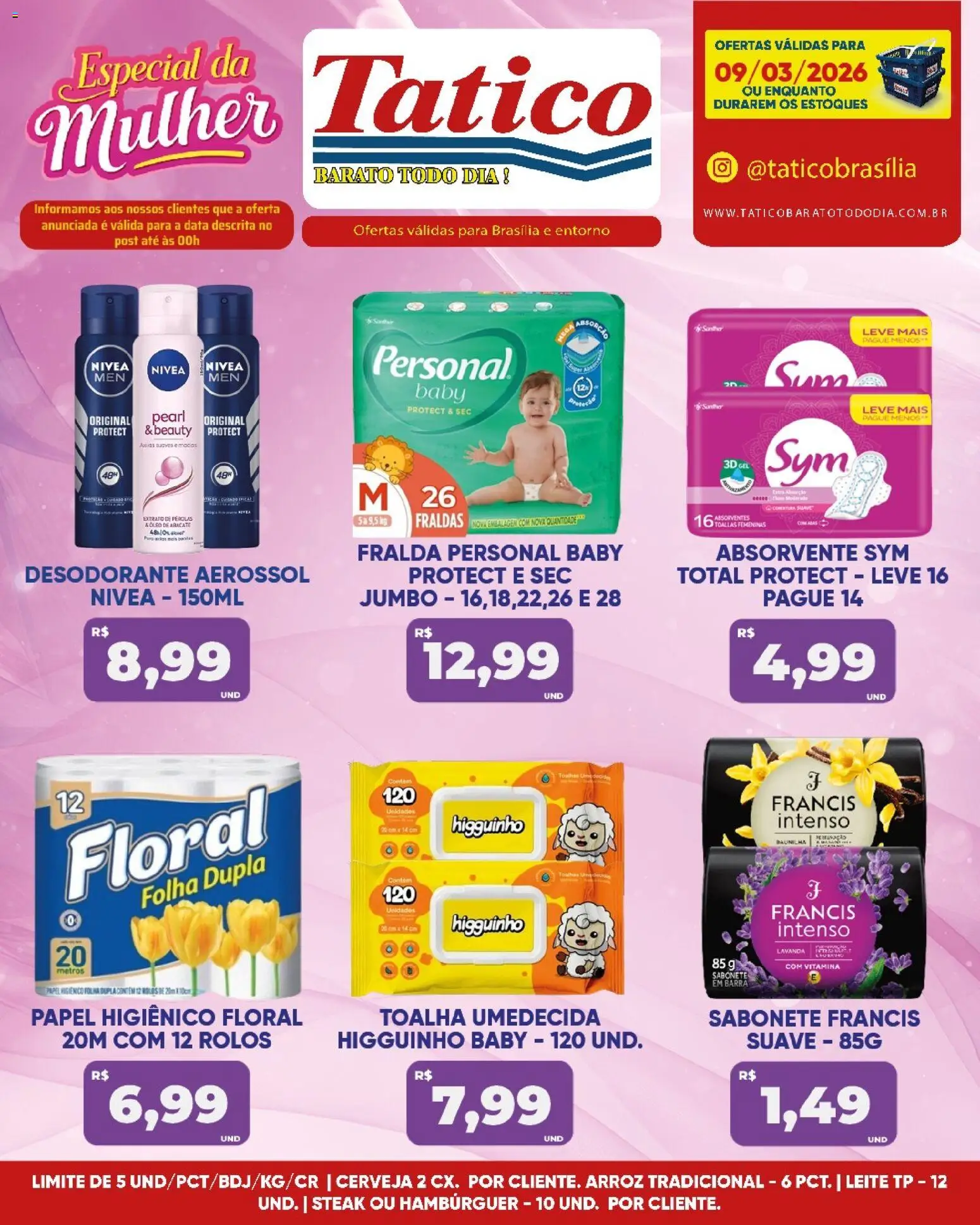 Tatico Folheto - válido de 09.03.2026 | Página: 12 | Produtos: Leite, Óleo, Arroz, Absorvente