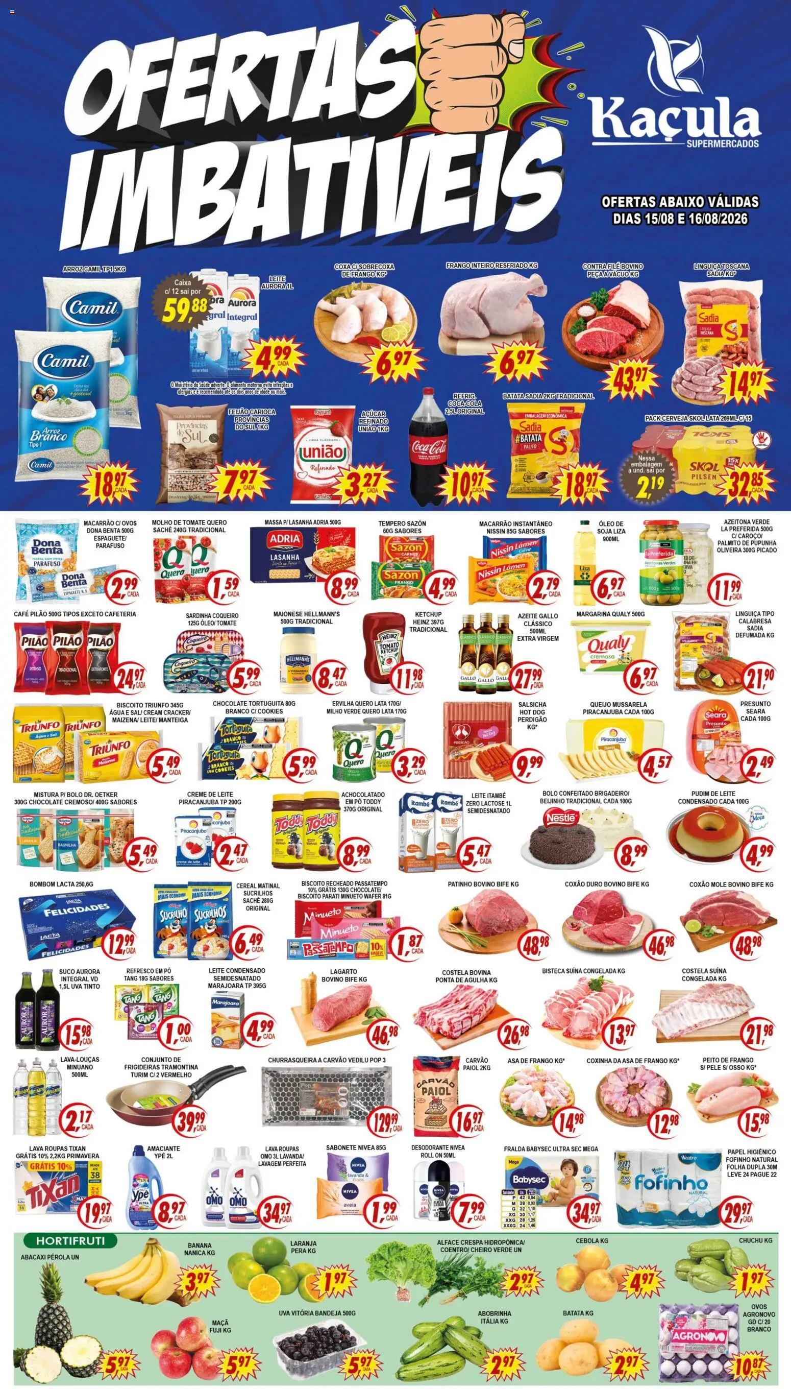 Kaçula Folheto - válido de 15/08/2026 | Página: 1 | Produtos: Desodorante, Massa, Bolo, Azeite