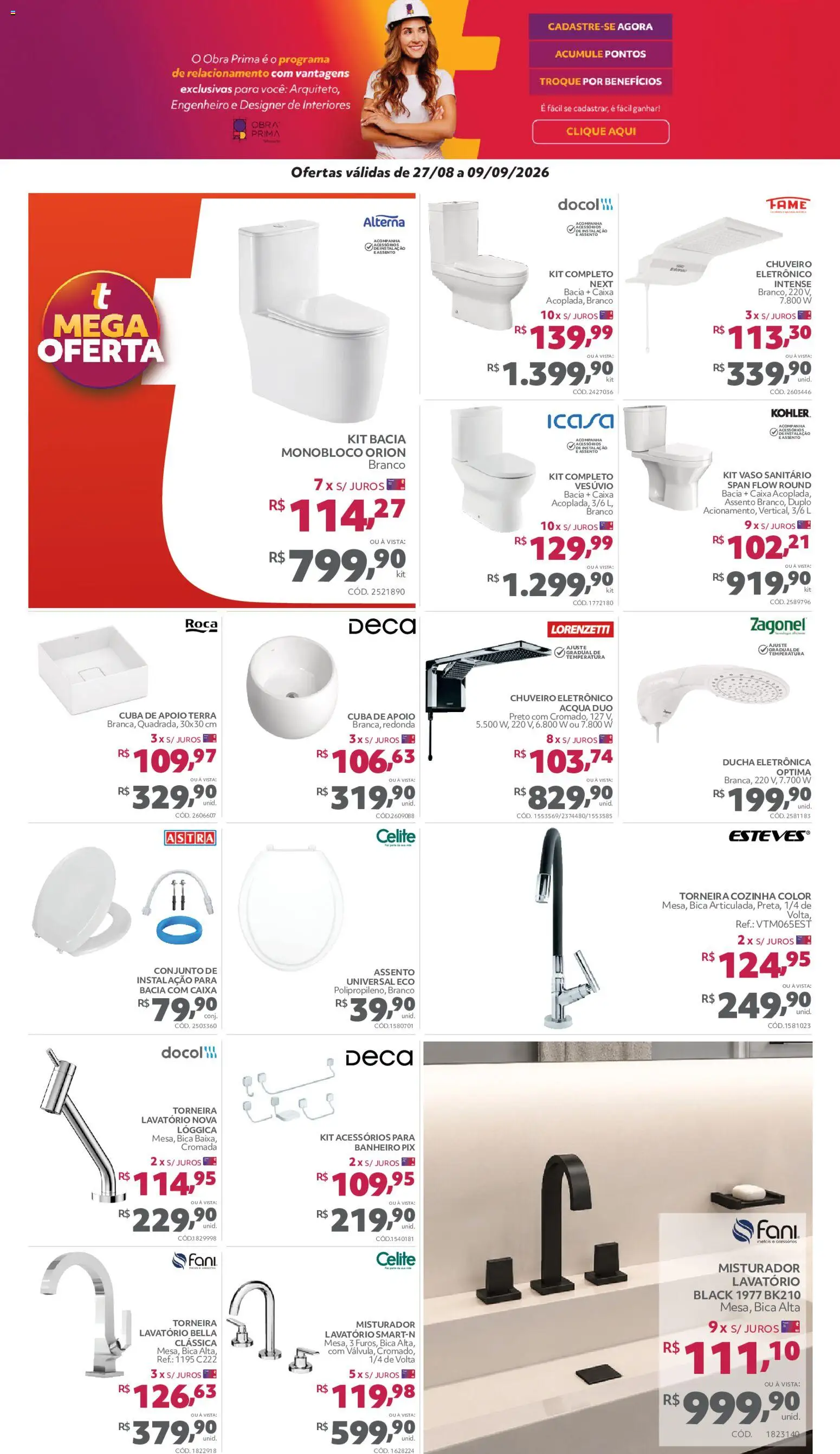 Telhanorte Folheto - válido de 27/08/2026 | Página: 3 | Produtos: Ducha eletrônica, Caixa, Vaso, Torneira