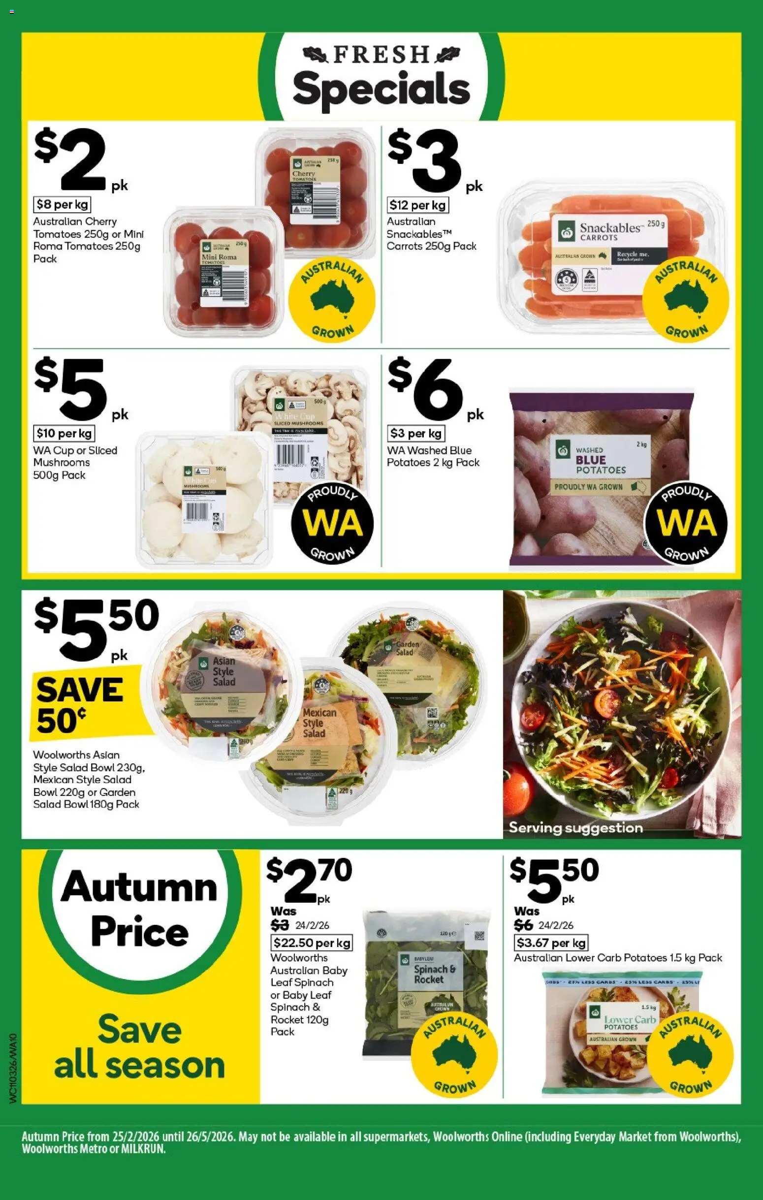 Woolworths catalogue - valid from 11.03.2026 | Page: 10 | Products: Tomatoes, Salad, Rocket, Potatoes