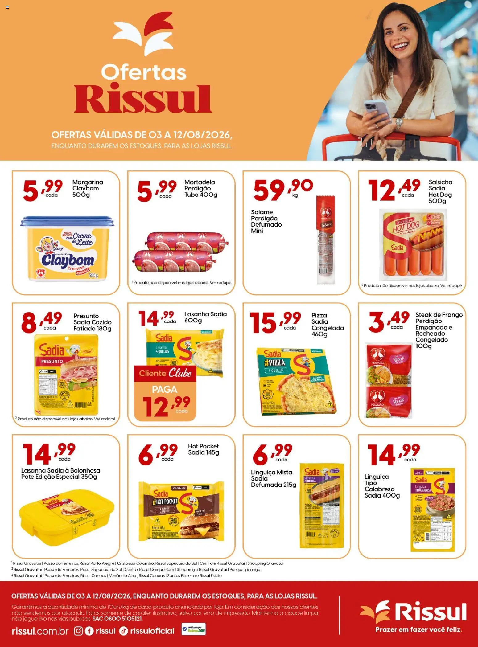 Rissul Folheto - válido de 03/08/2026 | Página: 1 | Produtos: Lasanha, Creme de leite, Frango, Rodapé