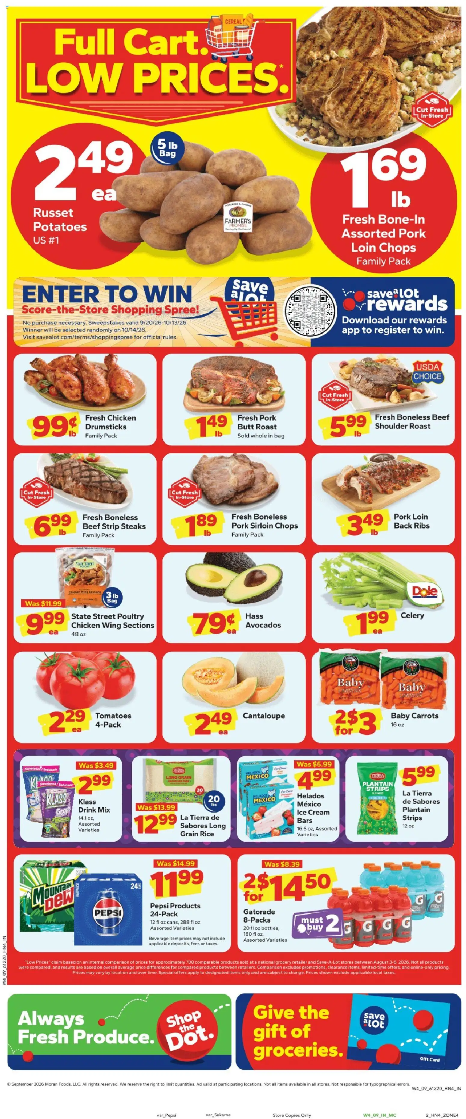 Save a Lot Weekly Ad - valid from 09/23/2026 | Page: 2 | Products: Pork loin, Chicken, Drumsticks, Ice