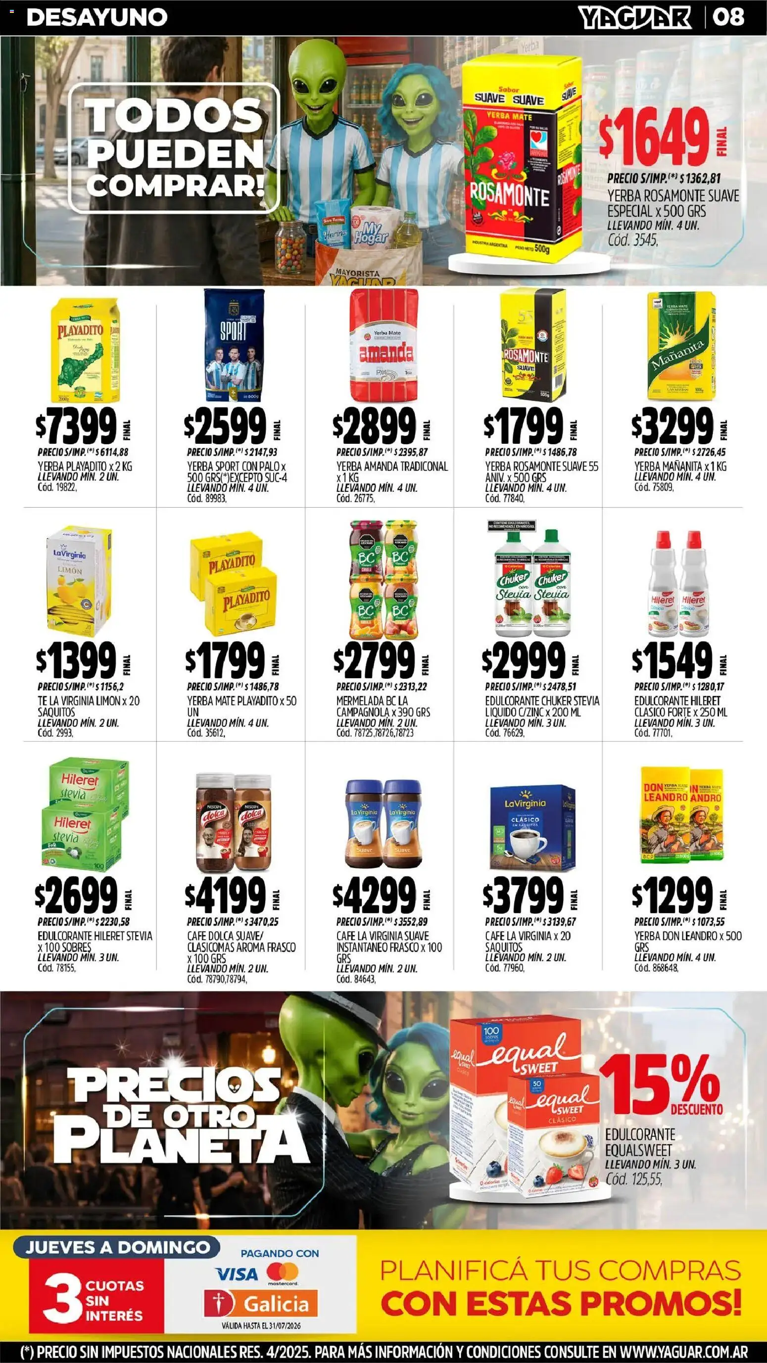 Yaguar - Oferta Semanal Chaco │ válido desde el 29/06/2026 | Página: 8 | Productos: Edulcorante, Frasco, Café, Mermelada