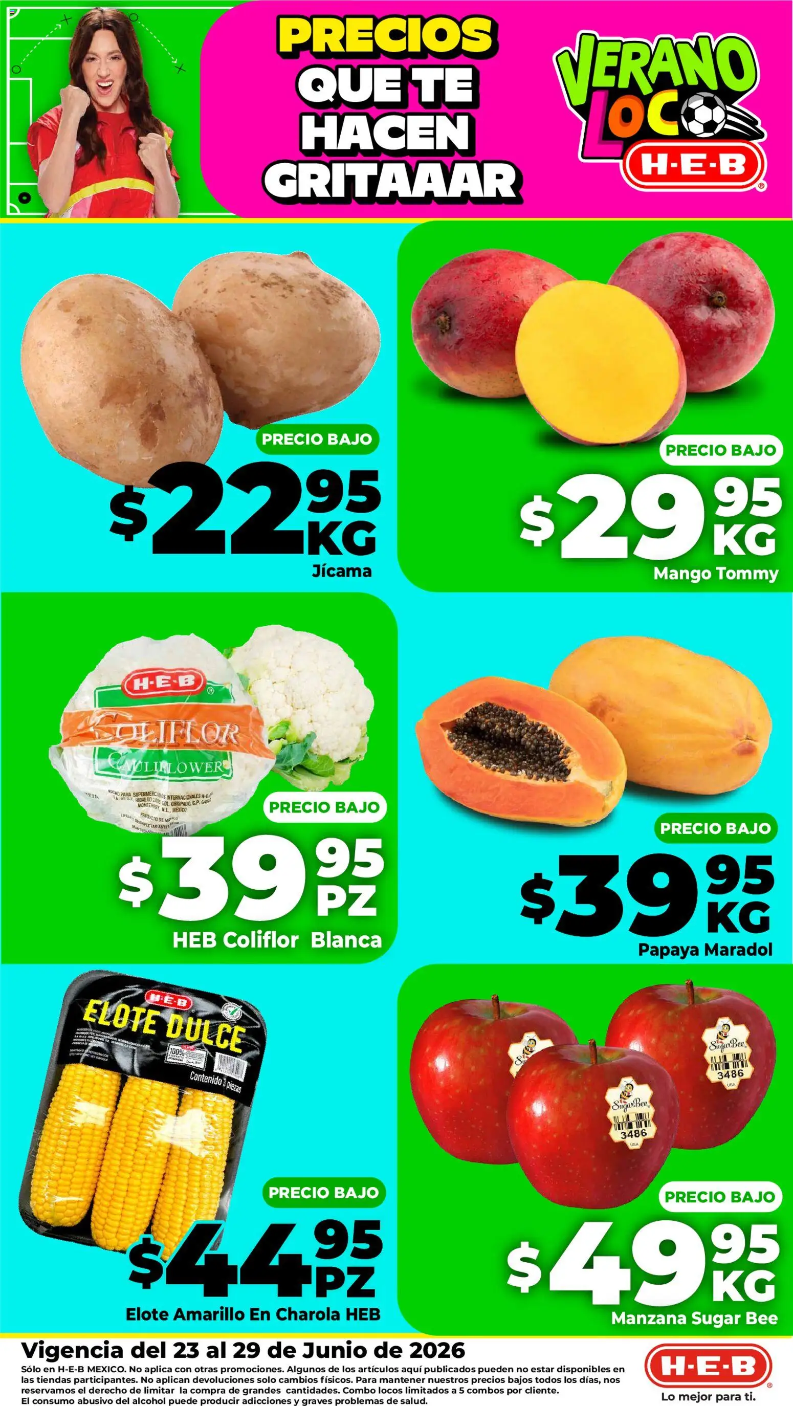 Nuevas ofertas de H-E-B válidas en toda la República Mexicana desde el 23/06/2026. ¡Encuentra las mejores ofertas en H-E-B folleto Fruta y venduras! | Página: 2 | Productos: Coliflor, Manzana, Mango, Té