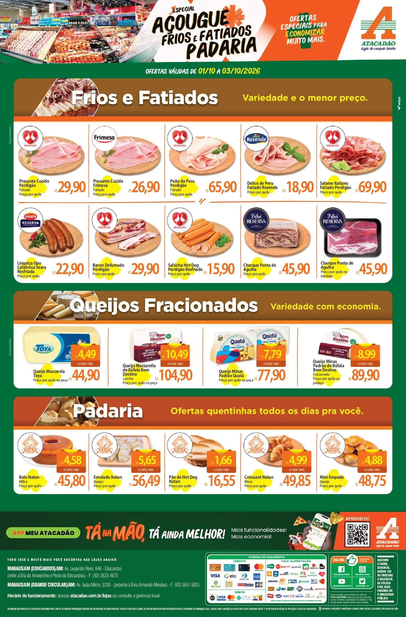 Atacadão Folheto - válido de 01/10/2026 | Página: 2 | Produtos: Linguiça, Presunto, Peito de peru, Croissant