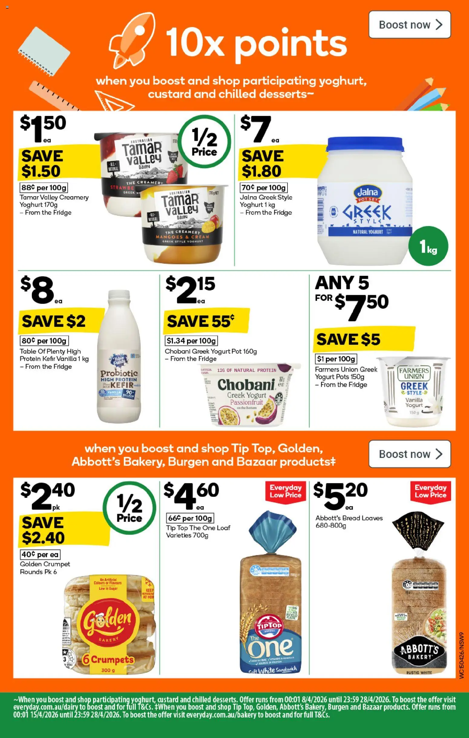 Woolworths catalogue - valid from 15.04.2026 | Page: 9 | Products: Crumpets, Yoghurt, Bread, Bakery
