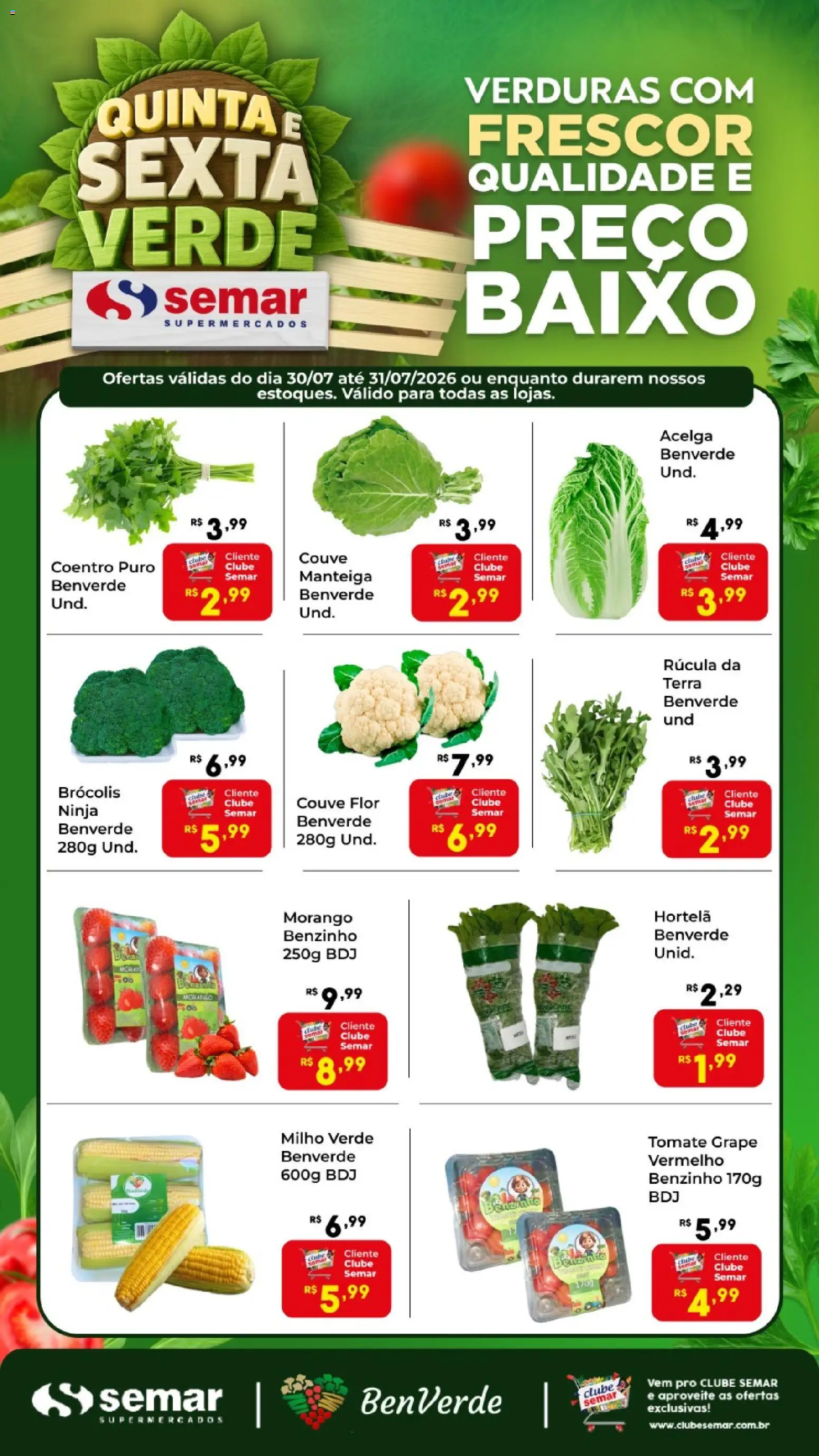 Semar Supermercado Folheto - válido de 30/07/2026 | Página: 1 | Produtos: Hortelã, Milho verde, Manteiga, Couve
