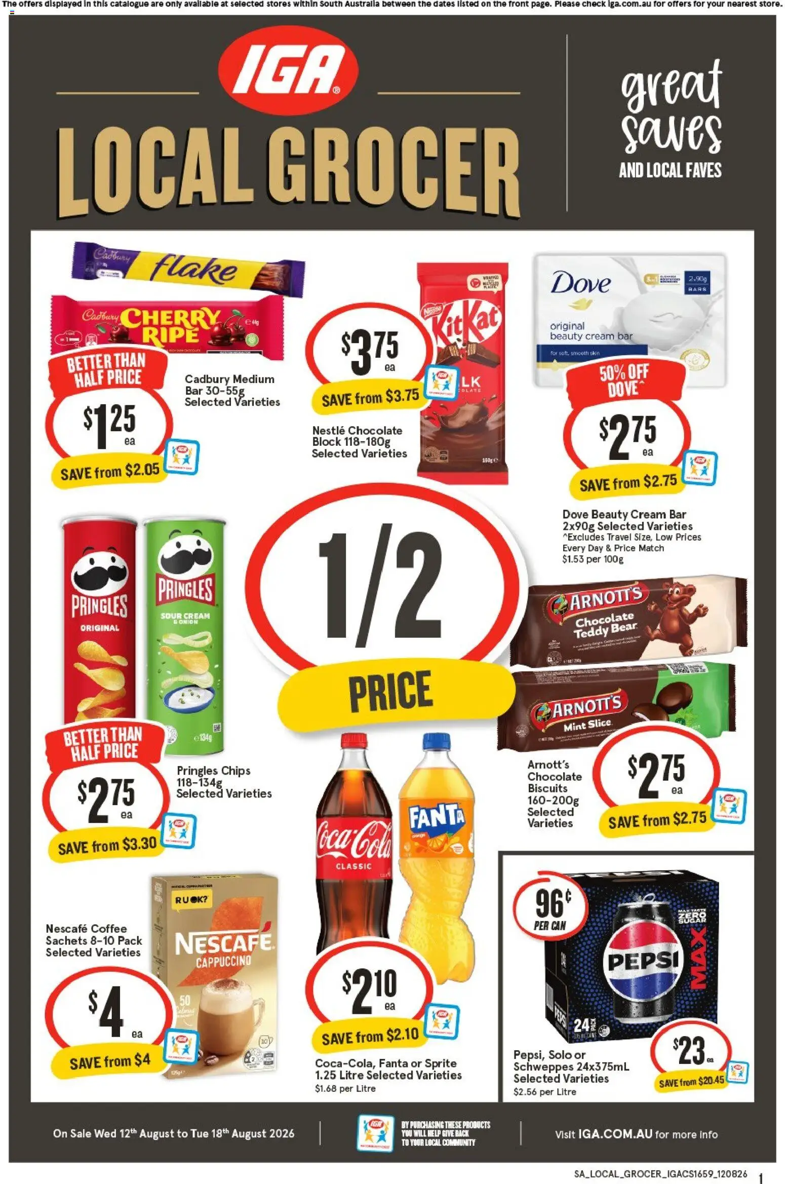 IGA catalogue - valid from 12/08/2026 | Page: 1 | Products: Pepsi, Chips, Sachets, Onion