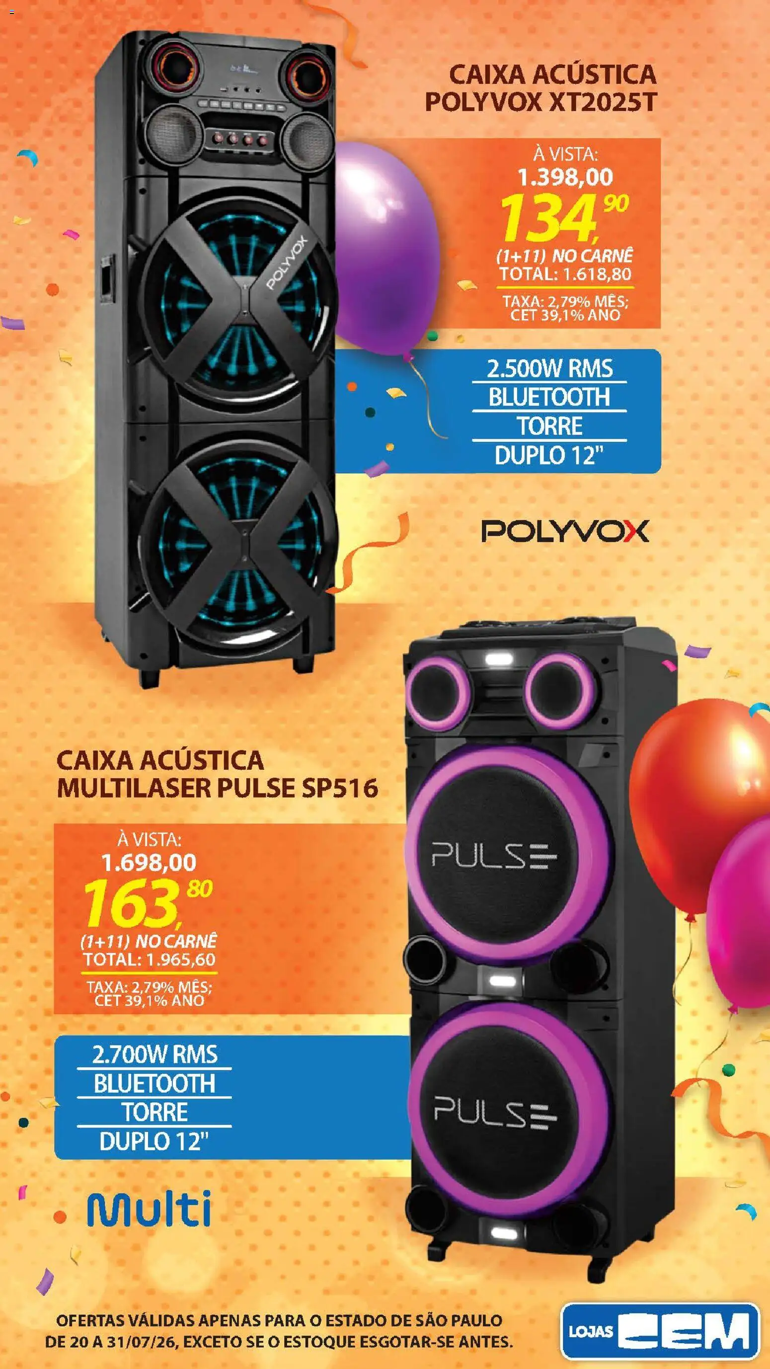 Lojas Cem Folheto - válido de 20/07/2026 | Página: 63 | Produtos: Caixa acústica, Caixa, Carne