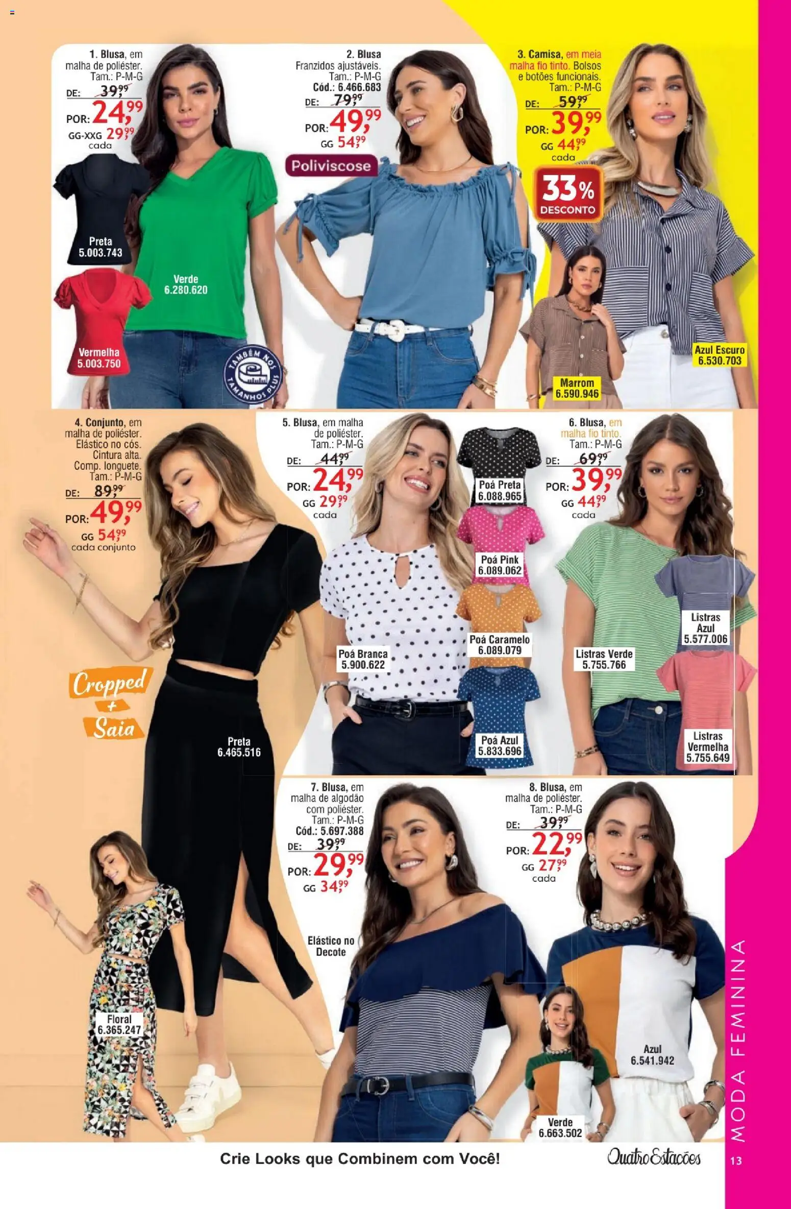 Quatro Estações Folheto - válido de 01.05.2026 | Página: 9 | Produtos: Poá, Saia, Blusa, Algodão