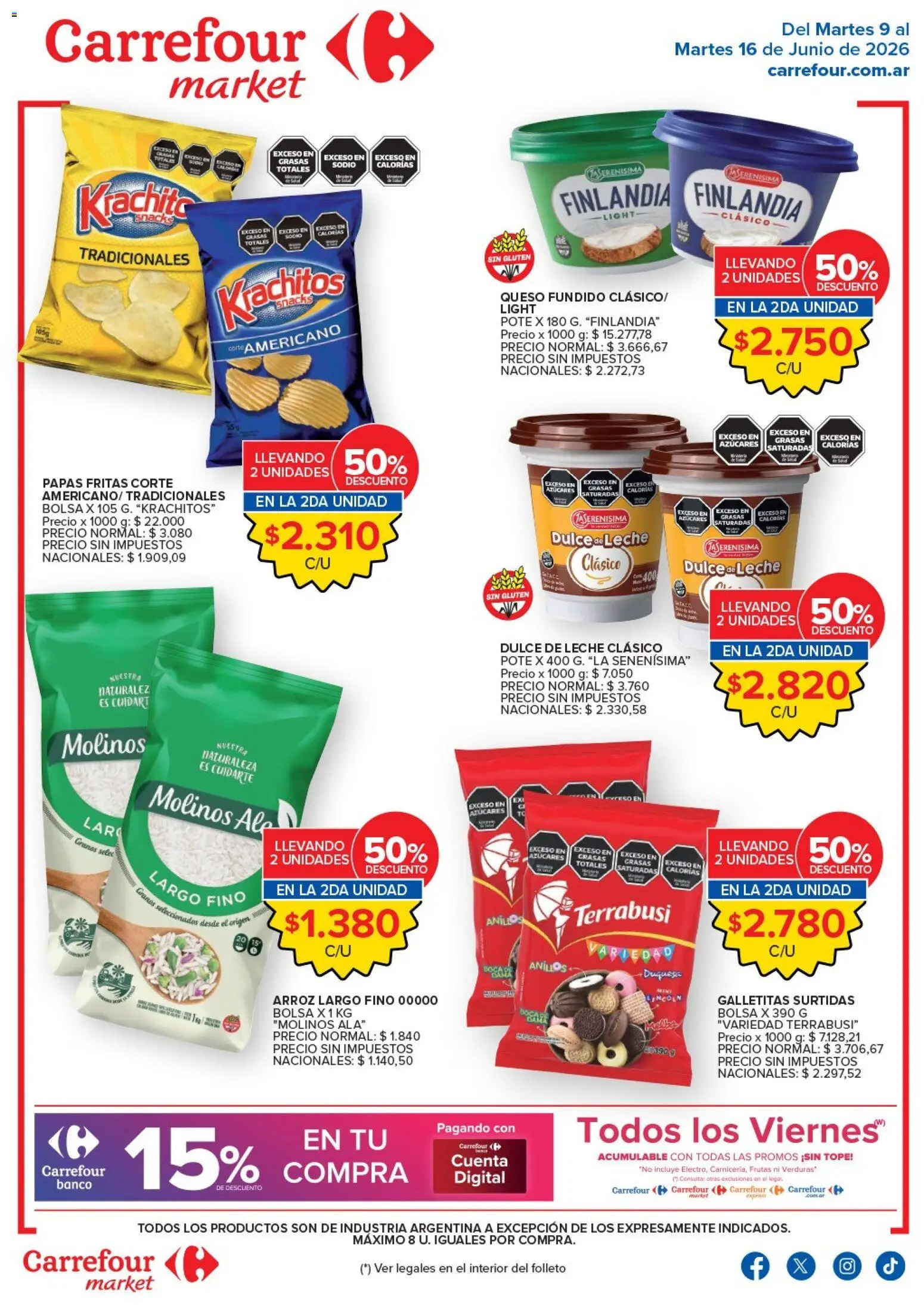 Carrefour Market - Market Paraná y Concordia │ válido desde el 09.06.2026 | Página: 1 | Productos: Bolsa, Queso, Arroz, Papas fritas