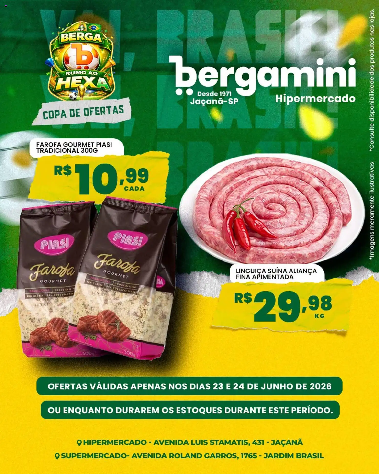 Supermercado Bergamini Folheto - válido de 23/06/2026 | Página: 6 | Produtos: Aliança, Linguiça, Copa, Farofa