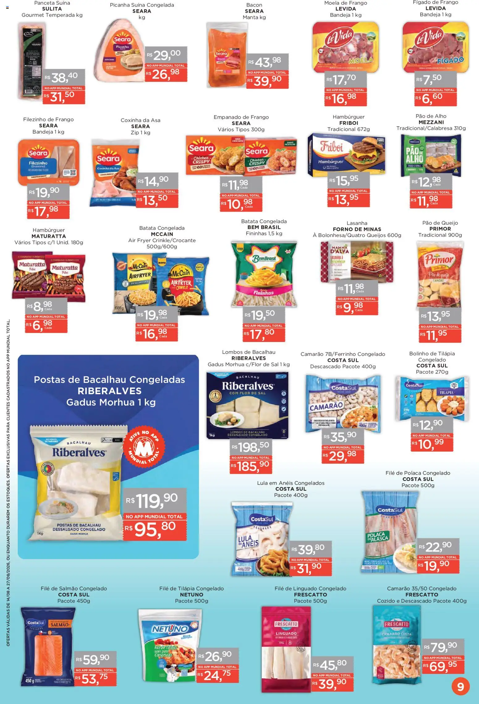 Mundial Folheto - válido de 14/08/2026 | Página: 9 | Produtos: Air fryer, Lula, Bandeja, Filé de tilápia