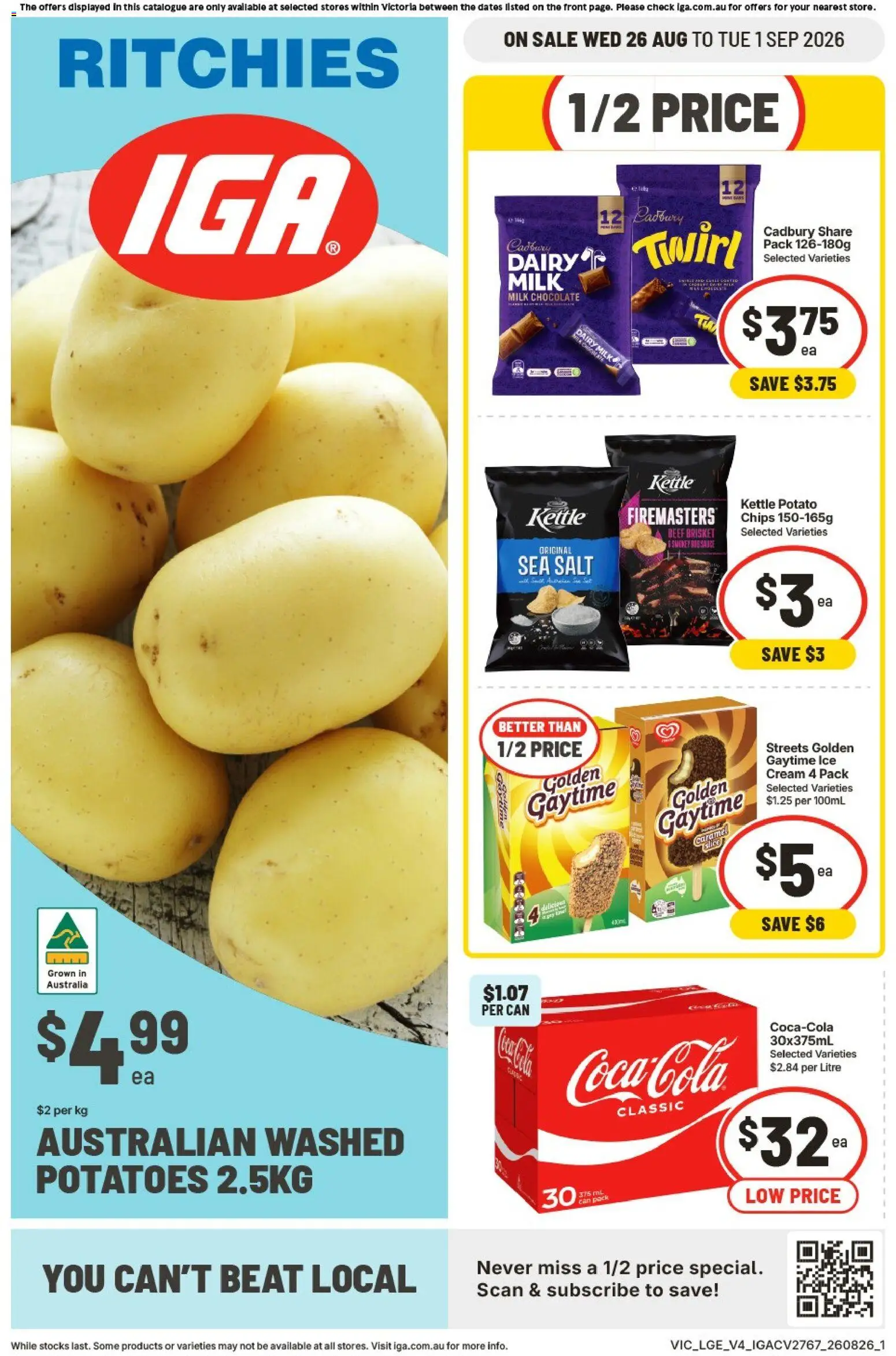 IGA catalogue - valid from 26/08/2026 | Page: 5 | Products: Dairy, Beef, Potatoes, Ice