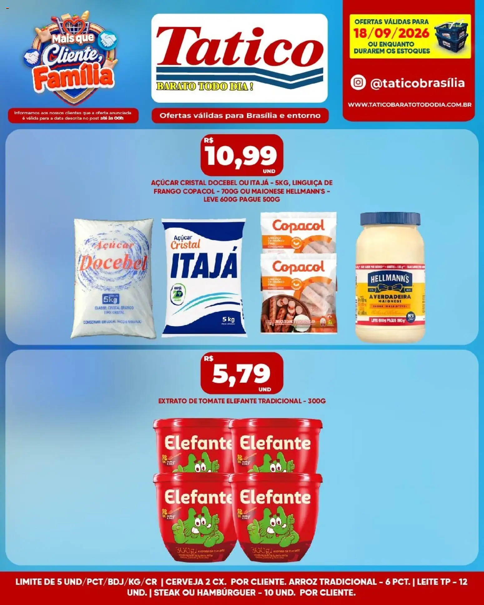 Tatico Folheto - válido de 18/09/2026 | Página: 7 | Produtos: Tomate, Leite, Hambúrguer, Extrato de tomate
