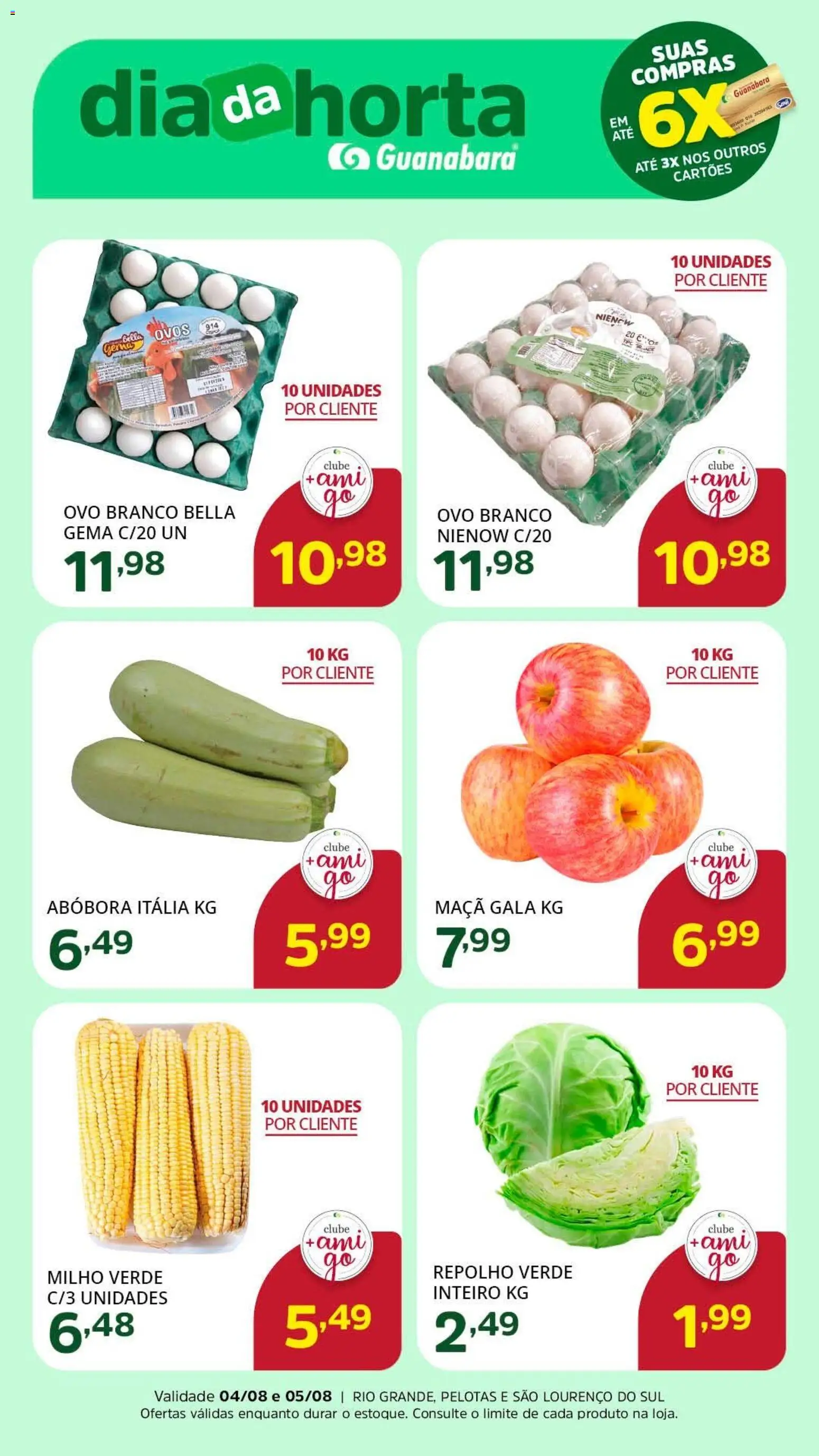 Supermercado Guanabara Folheto - válido de 04/08/2026 | Página: 2 | Produtos: Abóbora, Milho verde, Repolho, Ovos