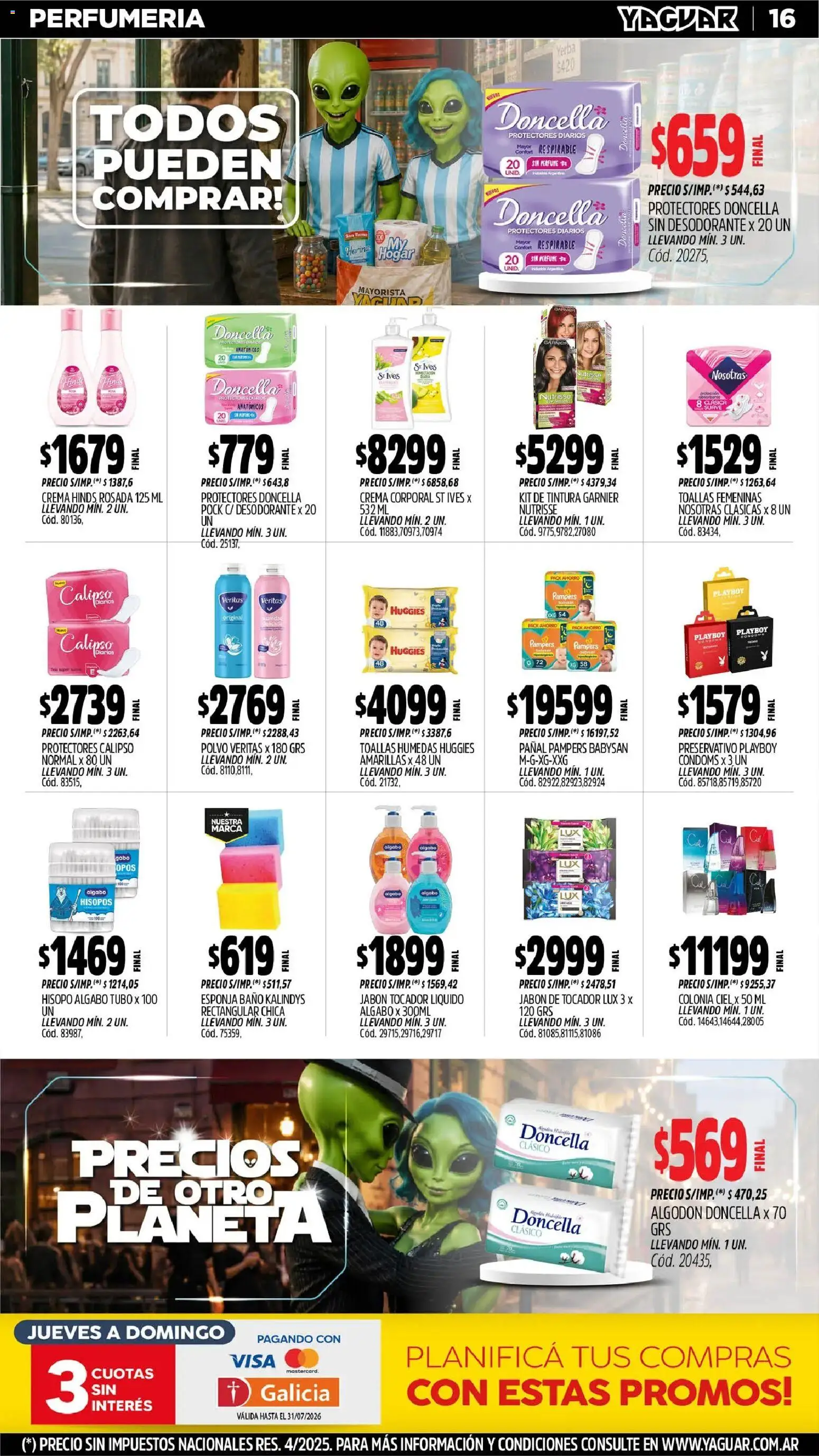 Yaguar - Oferta Semanal Mendoza │ válido desde el 29/06/2026 | Página: 16 | Productos: Algodón, Polvo, Desodorante, Protectores diarios