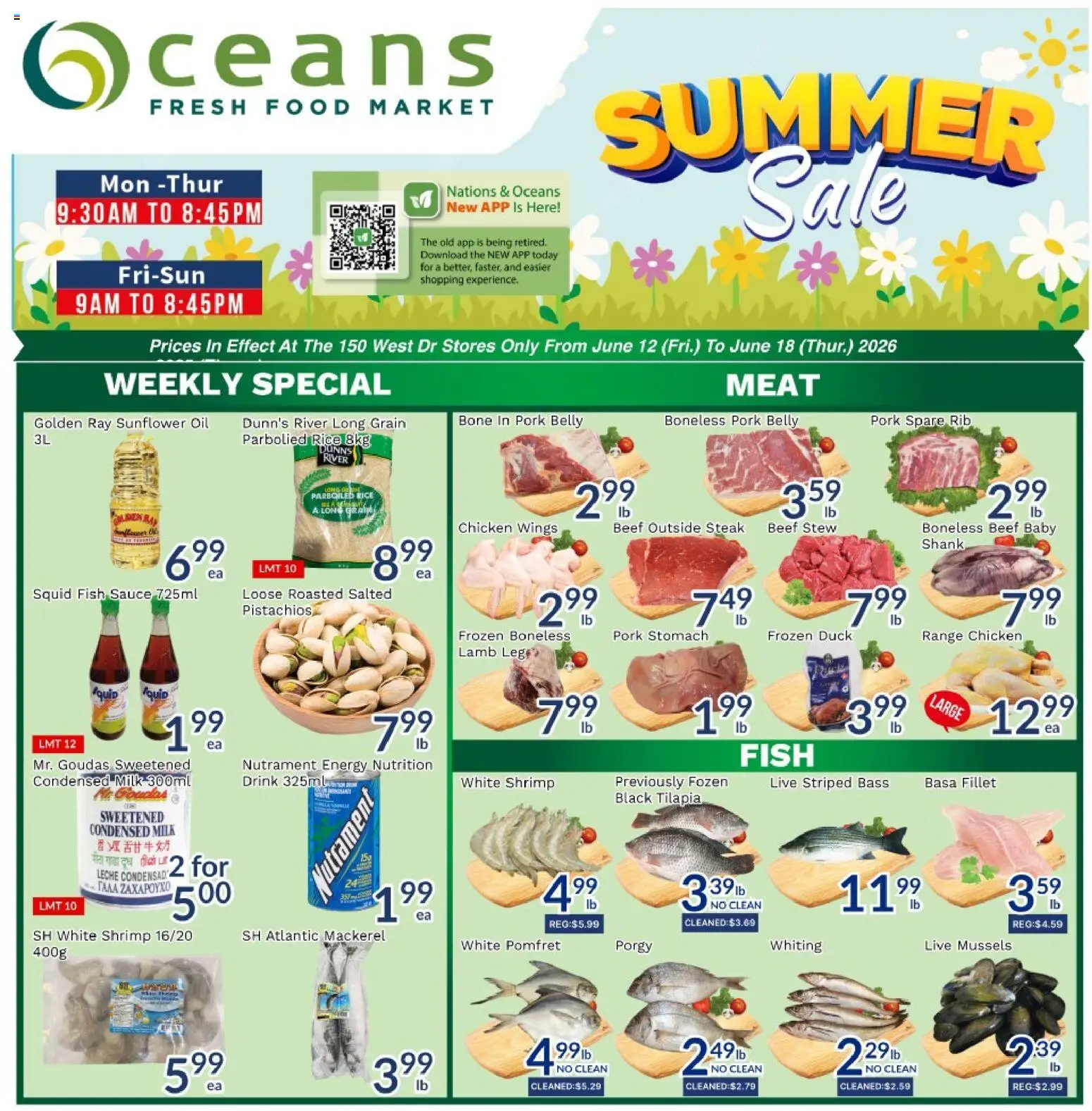Oceans flyer valid from 12.06.2026 | Page: 1 | Products: Chicken wings, Oil, Chicken, Pork